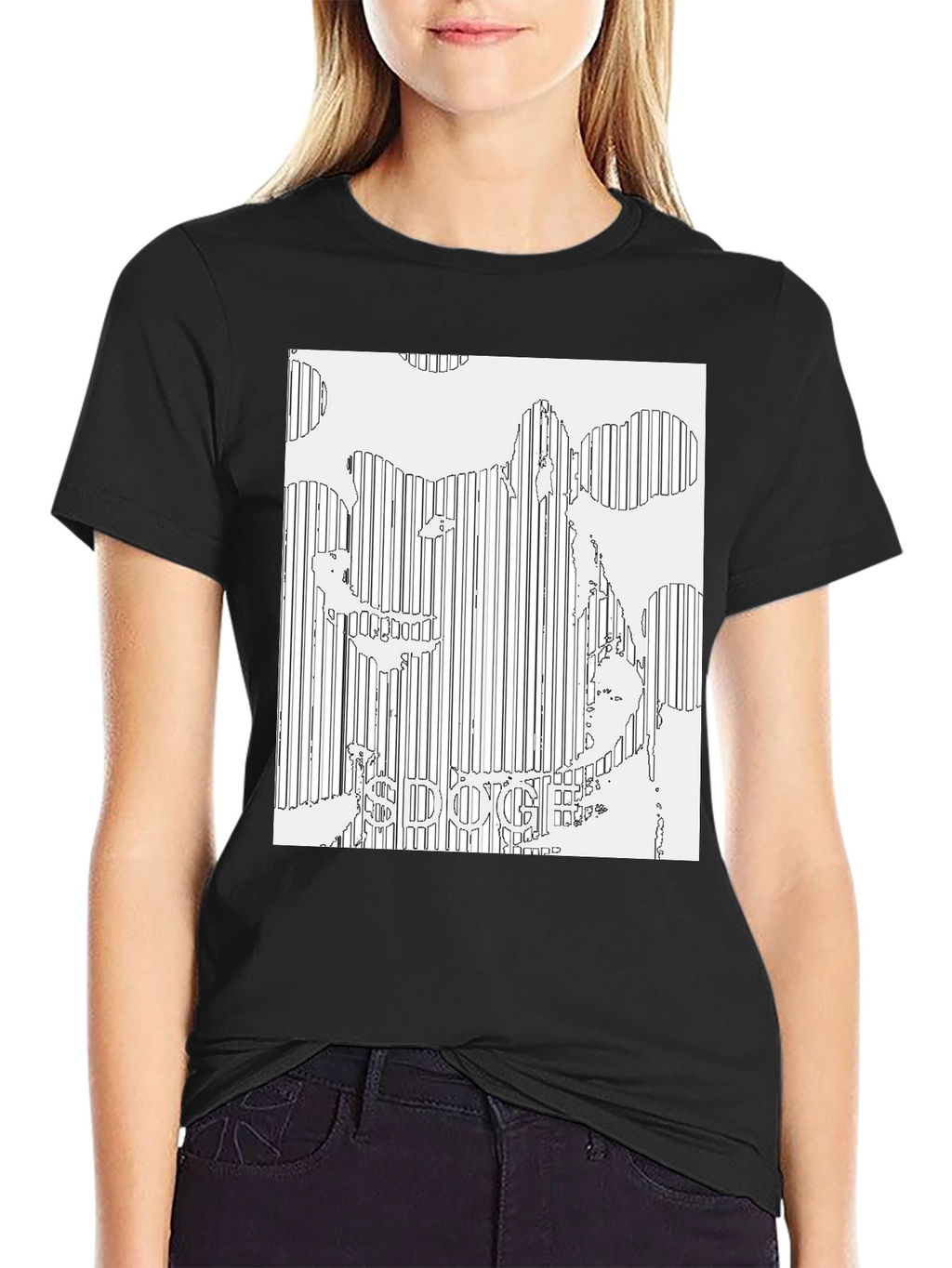 Doge Line Art Black T-Shirt