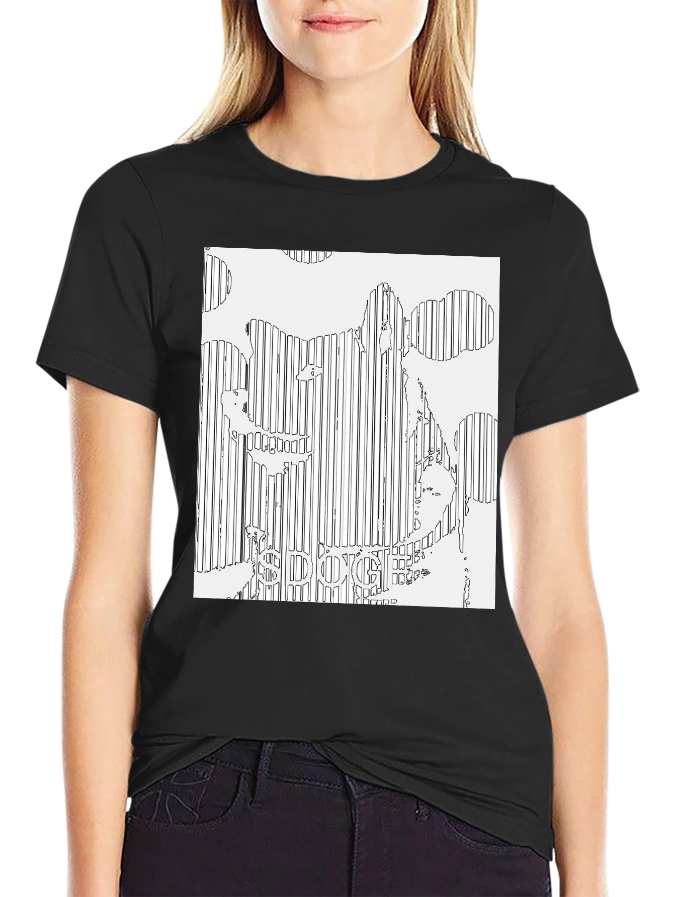 Doge Line Art Black T-Shirt