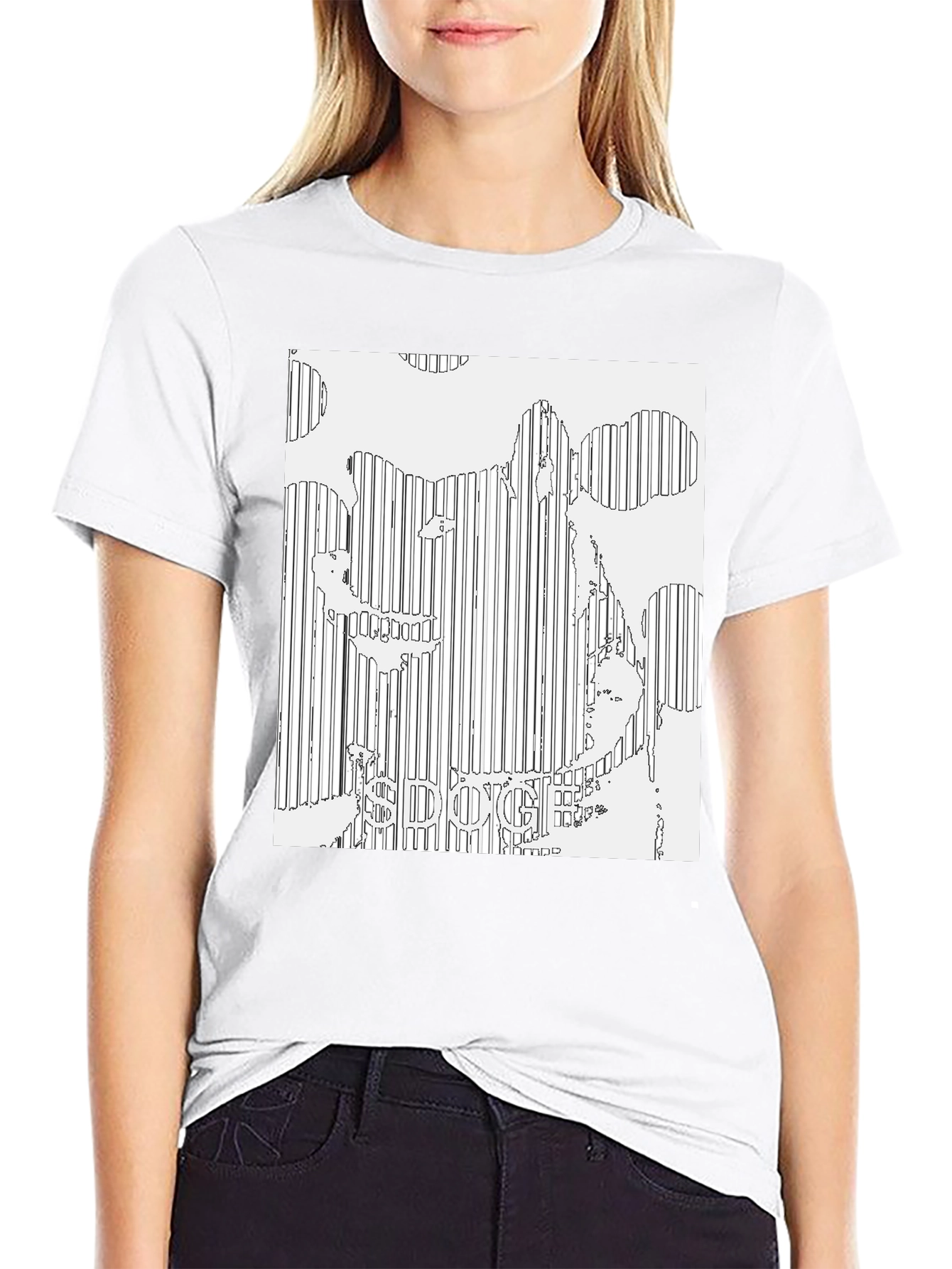 Doge Line Art Black T-Shirt