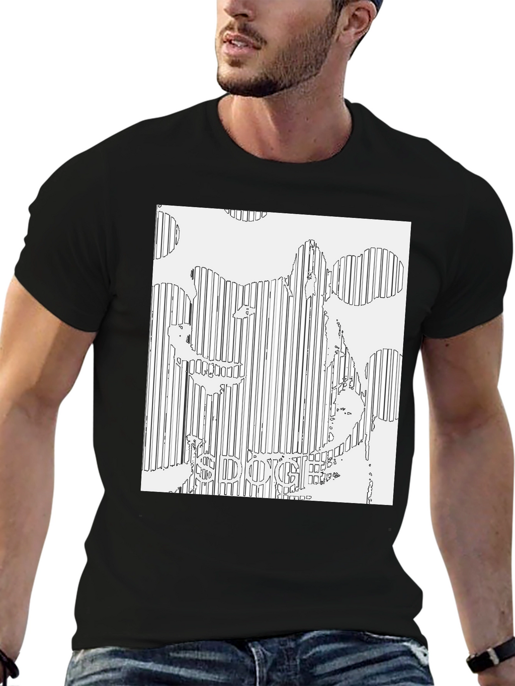Doge Line Art Black T-Shirt