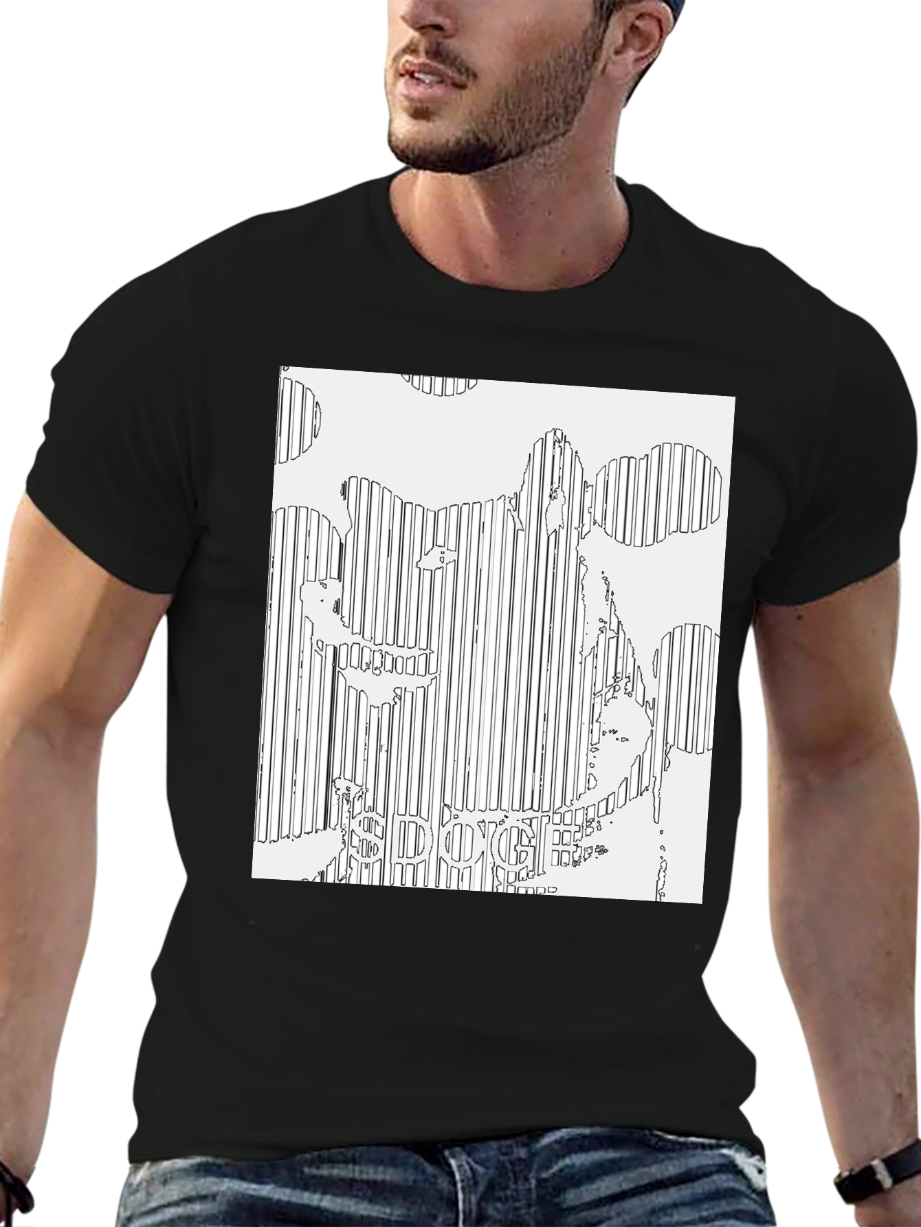 Doge Line Art Black T-Shirt