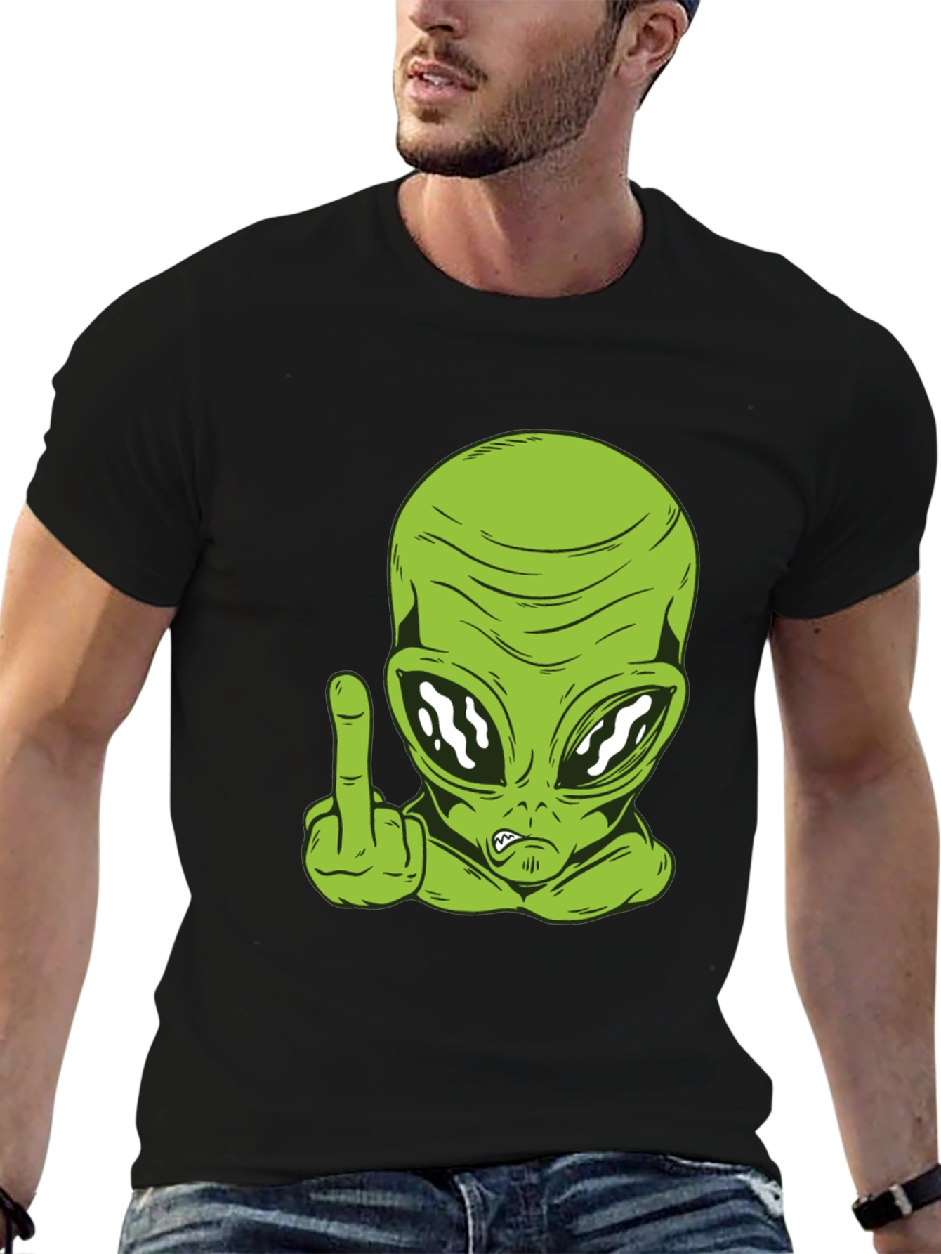 Alien Middle Finger Graphic Tee - Black