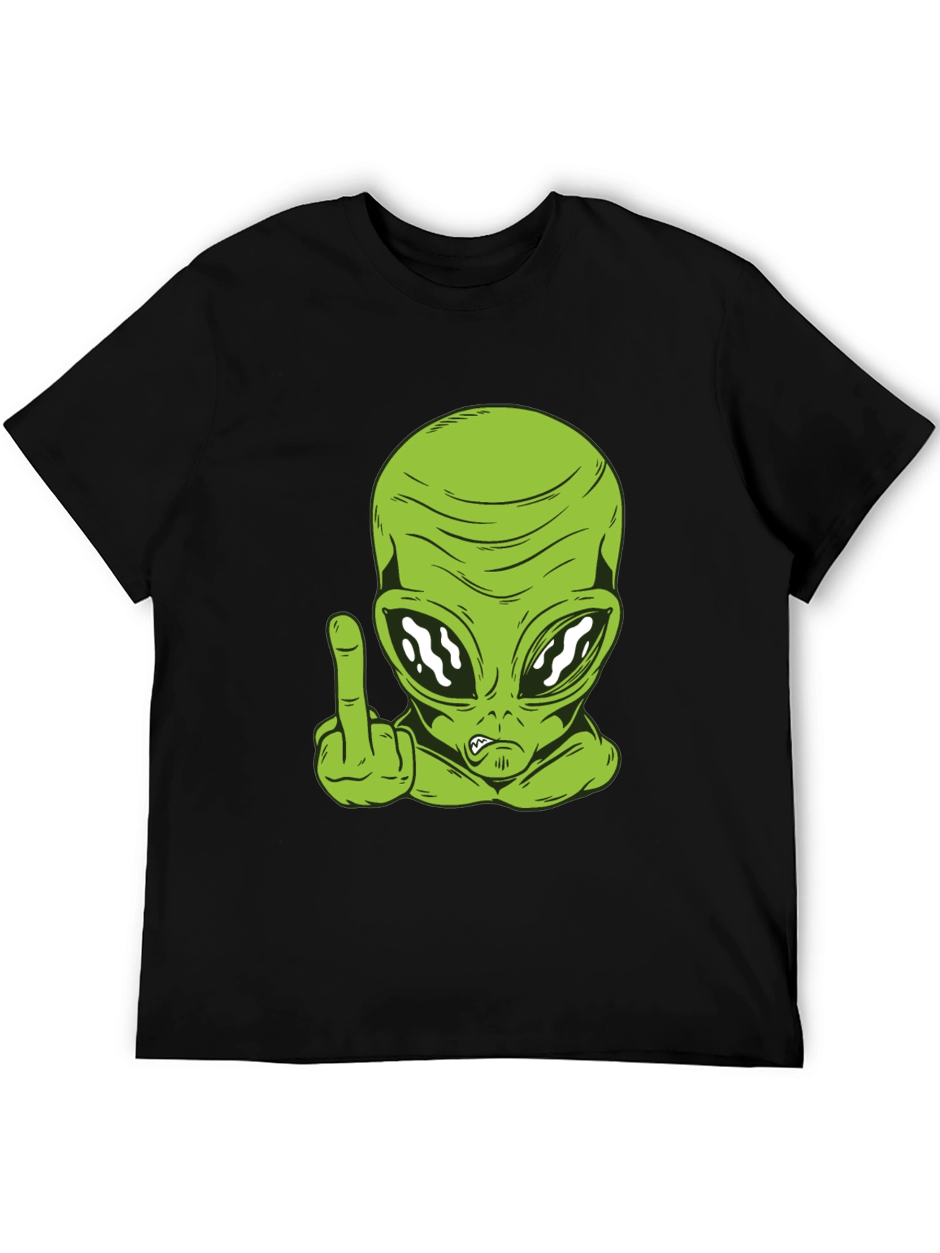 Alien Middle Finger Graphic Tee - Black