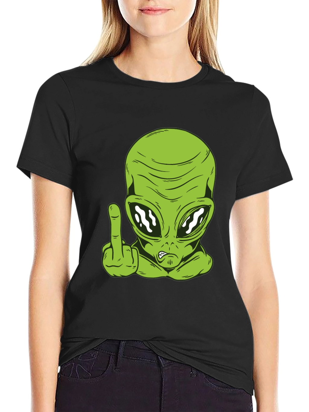 Alien Middle Finger Graphic Tee - Black