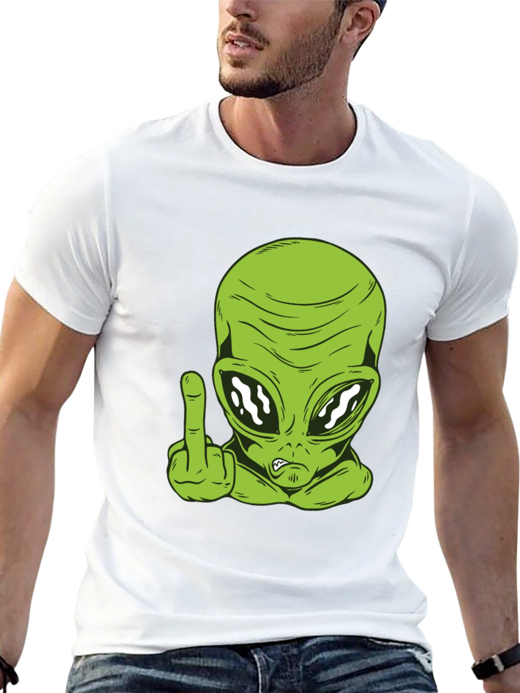Alien Middle Finger Graphic Tee - Black