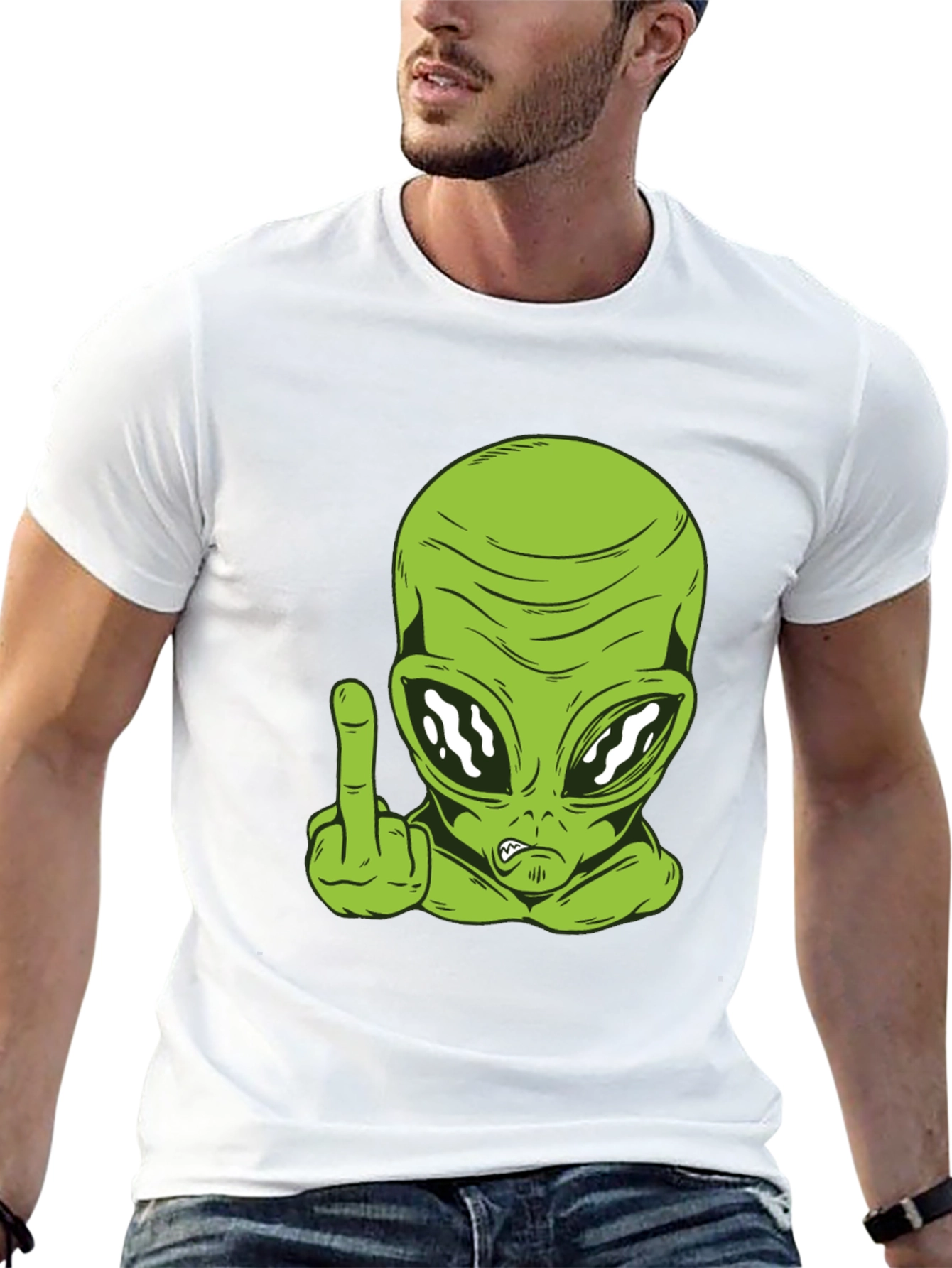 Alien Middle Finger Graphic Tee - Black