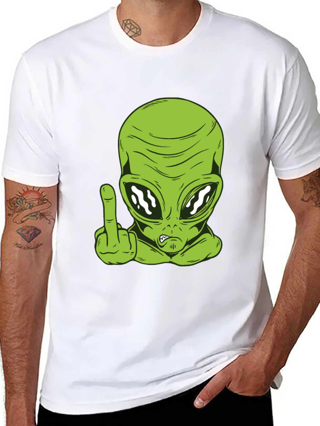 Alien Middle Finger Graphic Tee - Black