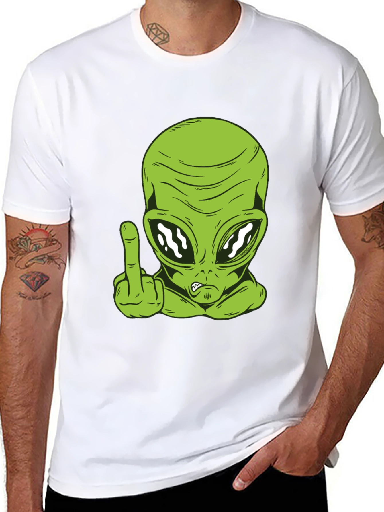 Alien Middle Finger Graphic Tee - Black