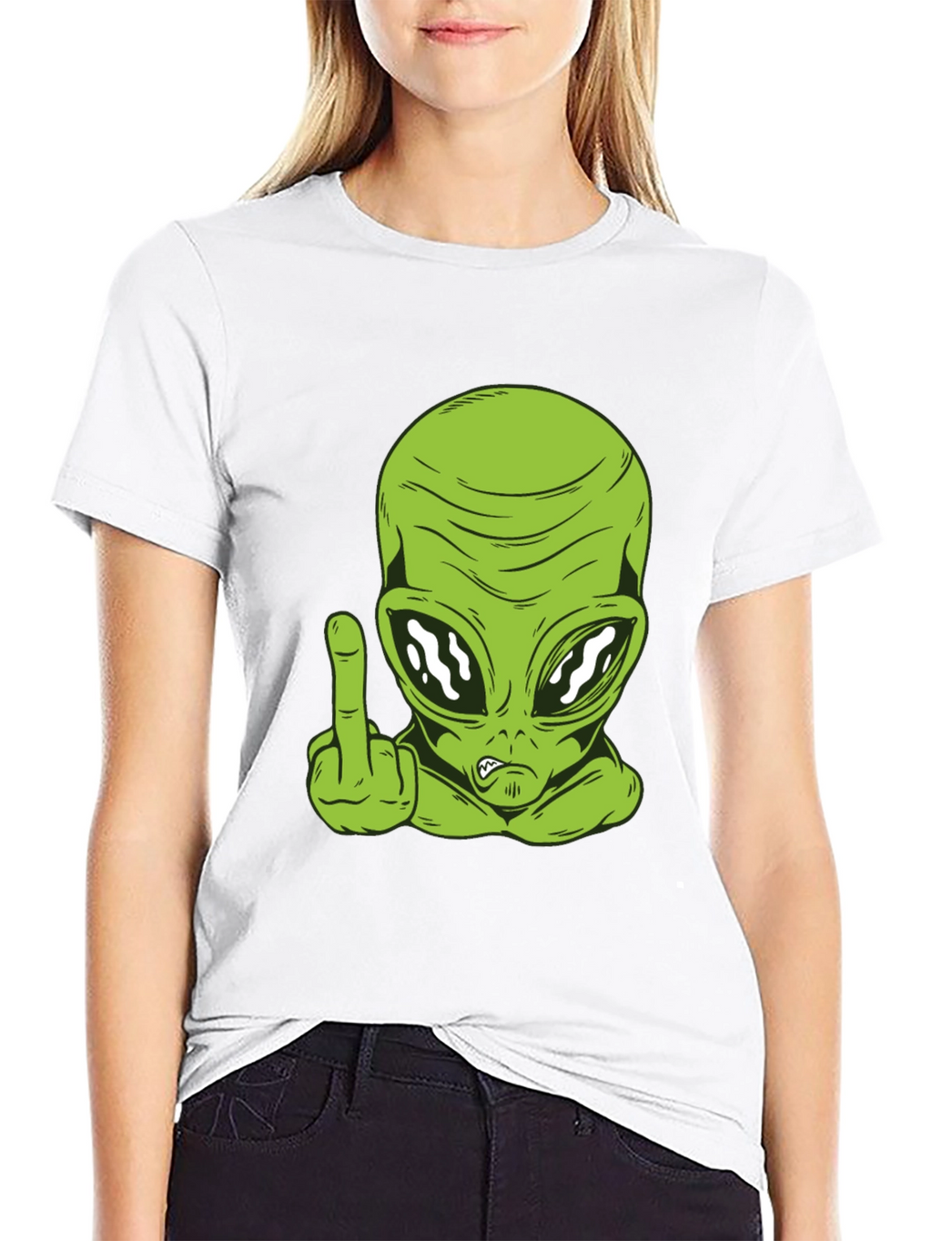 Alien Middle Finger Graphic Tee - Black