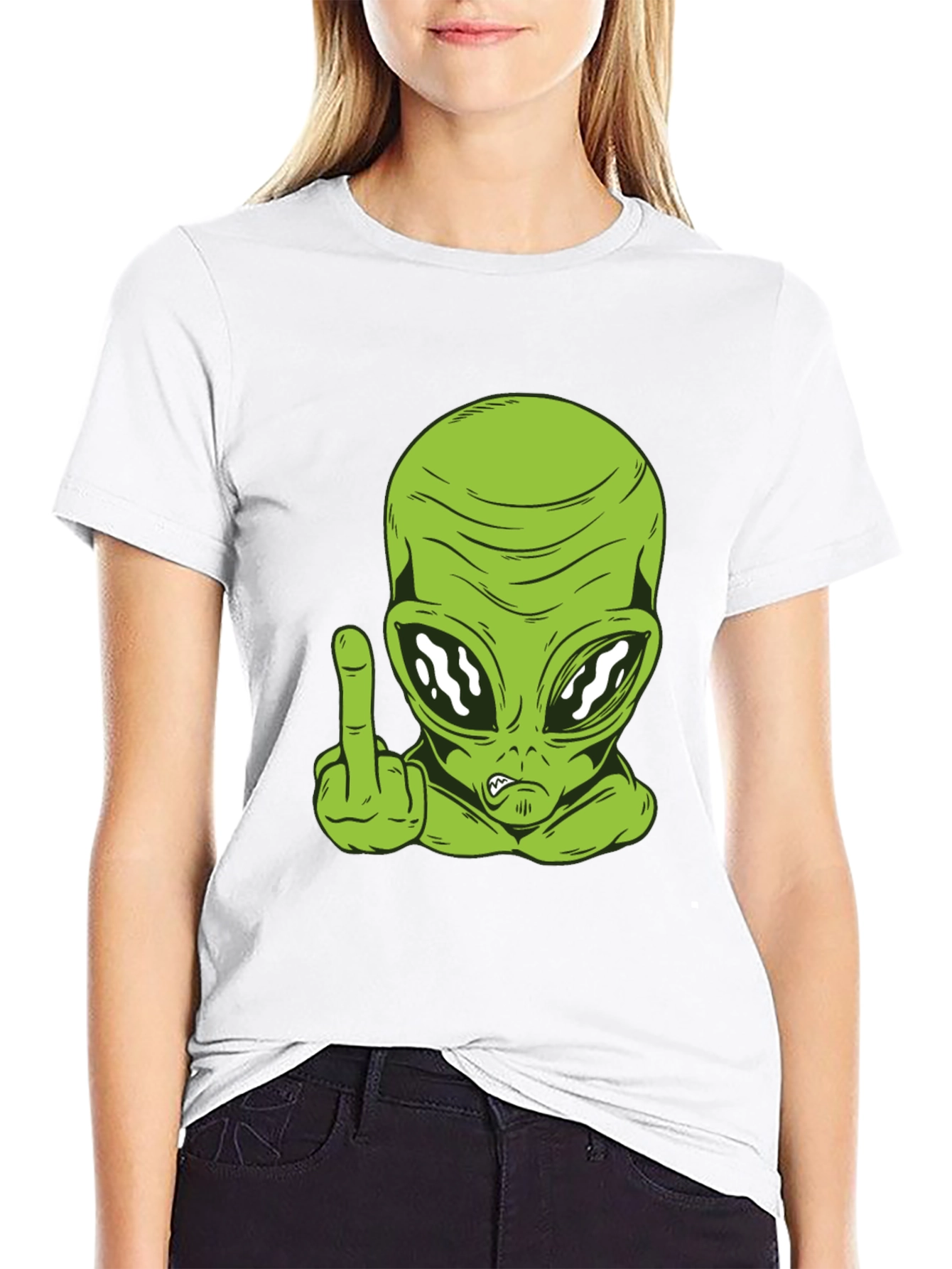 Alien Middle Finger Graphic Tee - Black