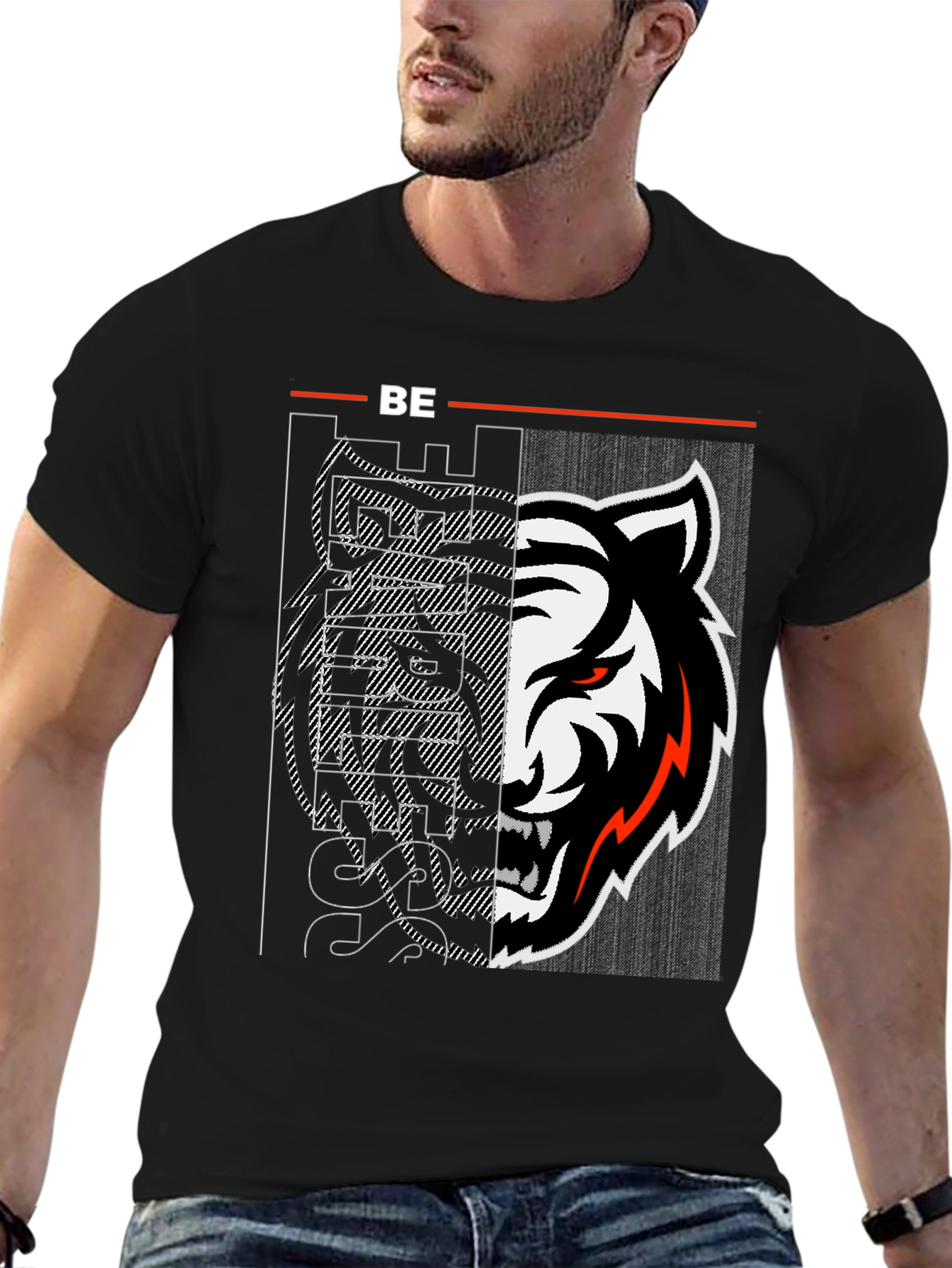Edgy Tiger Graphic Print Black Tee