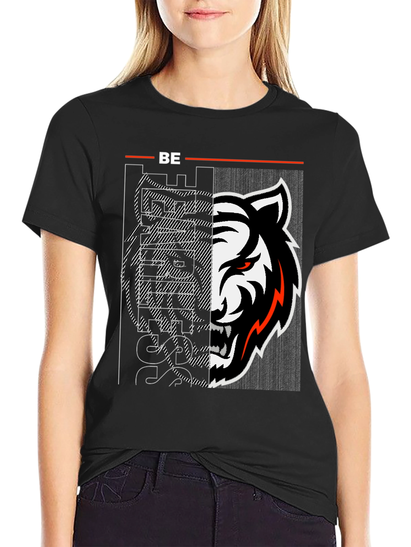 Edgy Tiger Graphic Print Black Tee