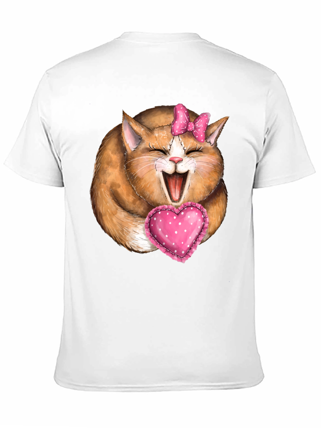 Cute Cat with Bow & Heart T-Shirt - Black