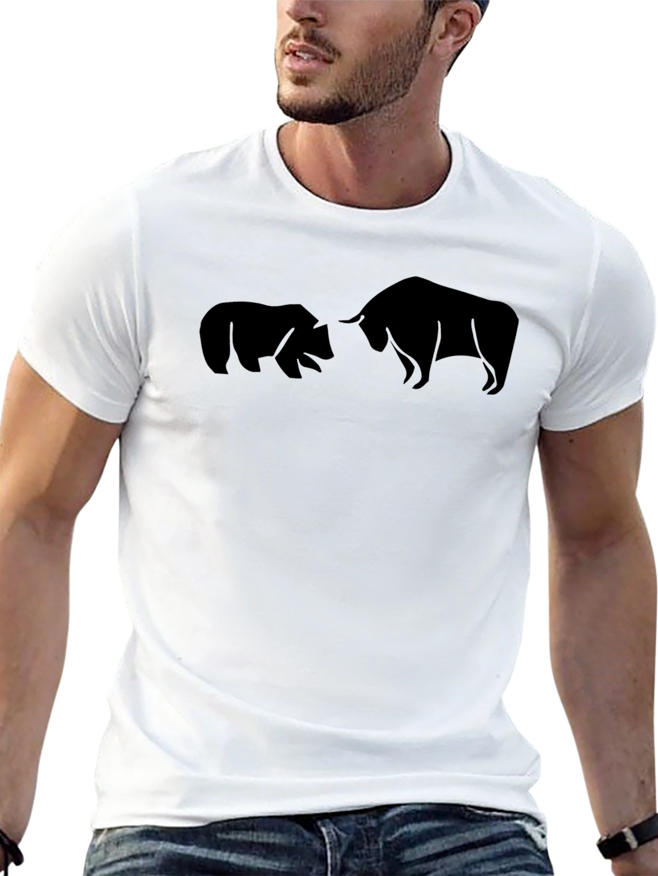 Bull vs Bear Graphic Tee - Black Cotton T-Shirt
