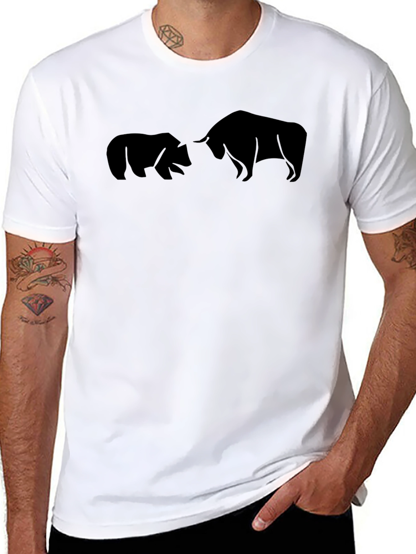 Bull vs Bear Graphic Tee - Black Cotton T-Shirt