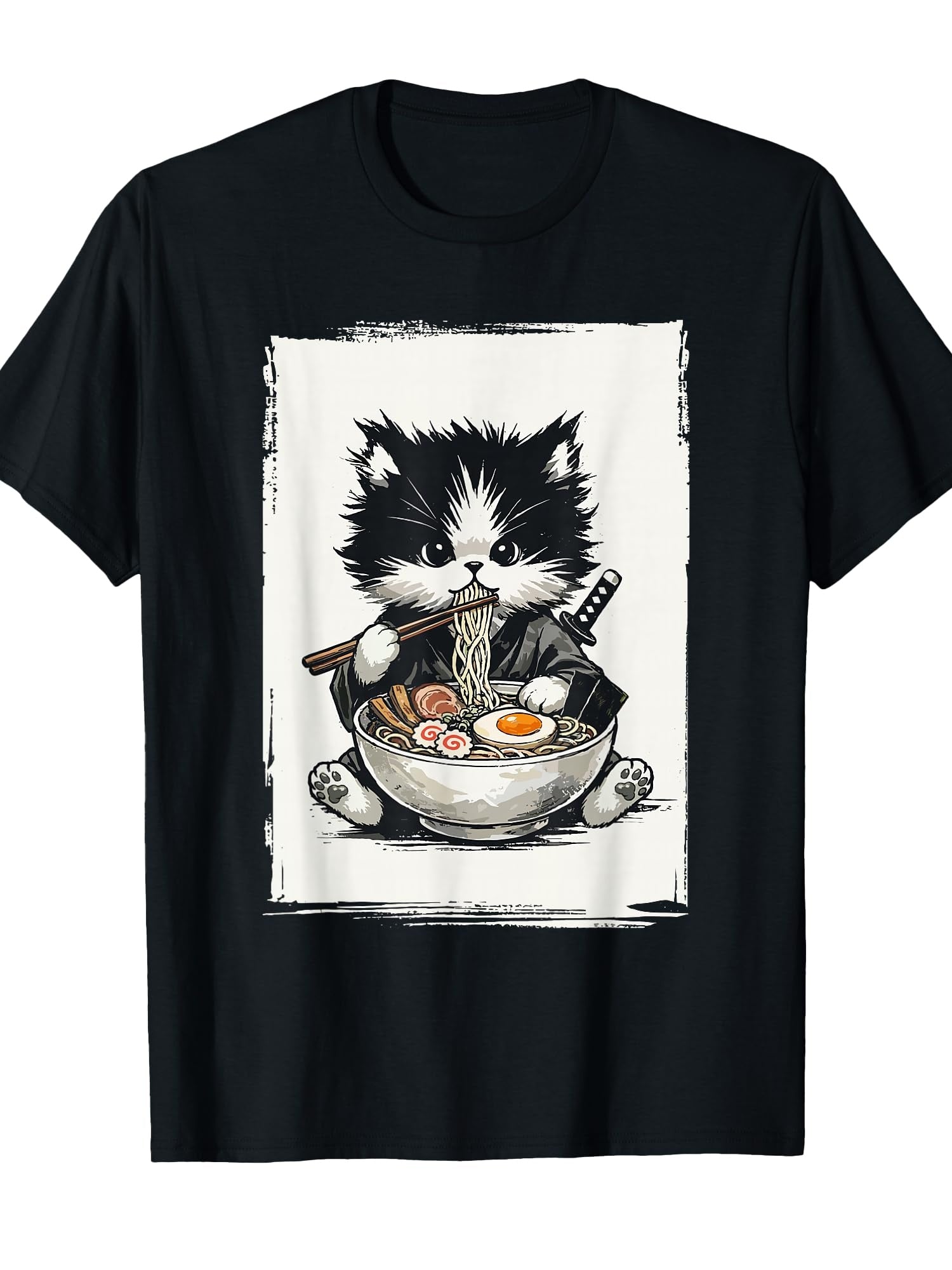 Samurai Cat Japanese Art Ramen Novelty Kawaii Funny Cat T-Shirt