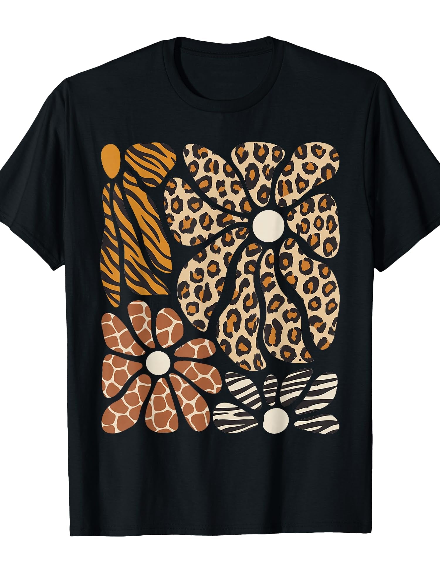 Safari Floral Boho Flowers Cute Animals Girls Leopard Print T-Shirt