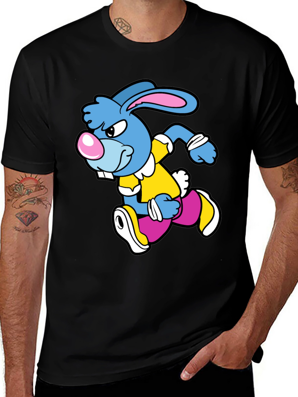 Cartoon Running Rabbit Graphic T-Shirt