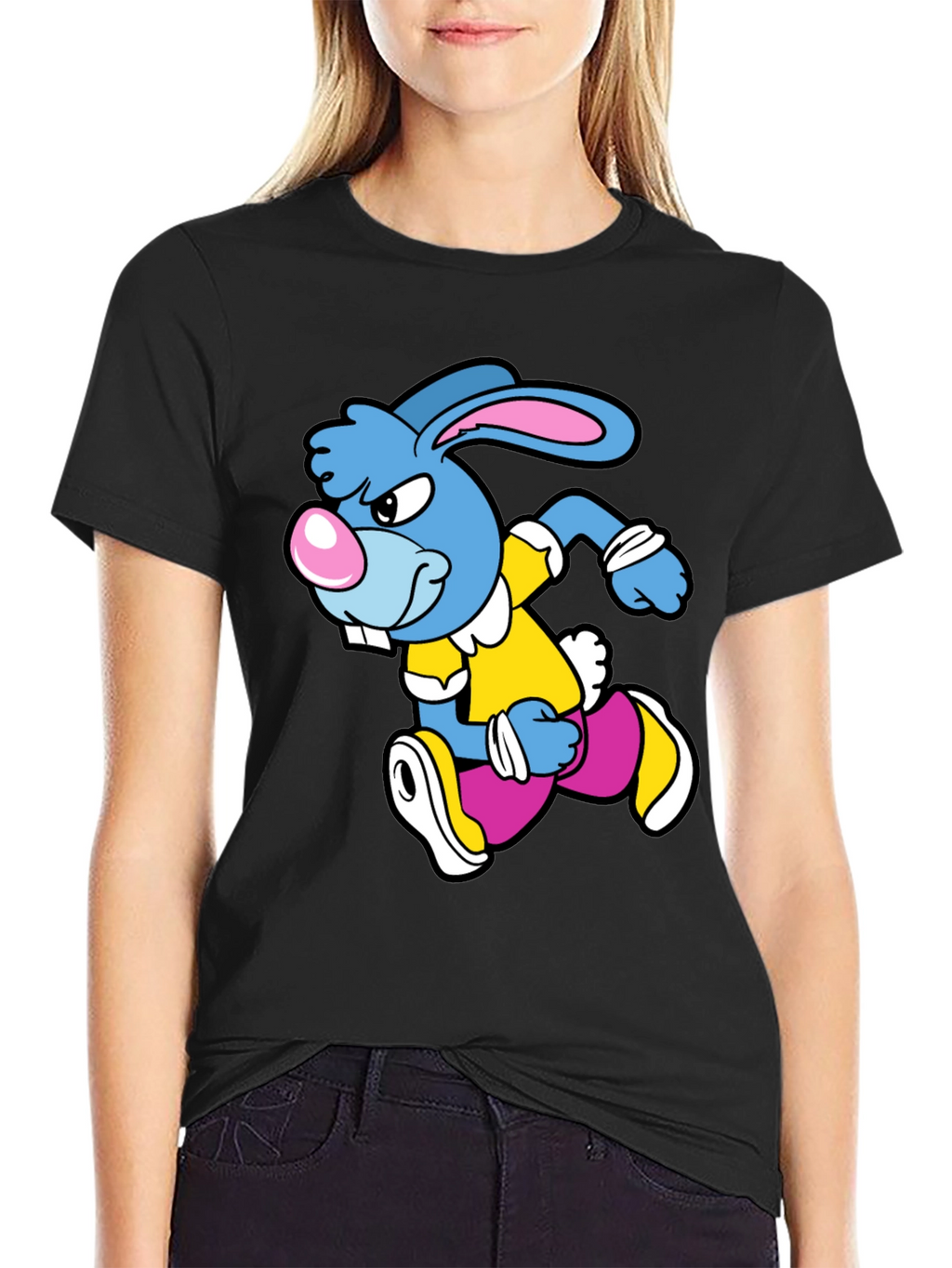 Cartoon Running Rabbit Graphic T-Shirt