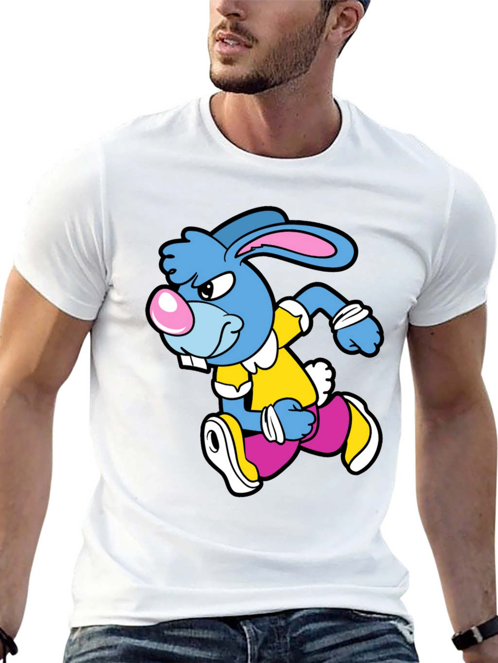 Cartoon Running Rabbit Graphic T-Shirt