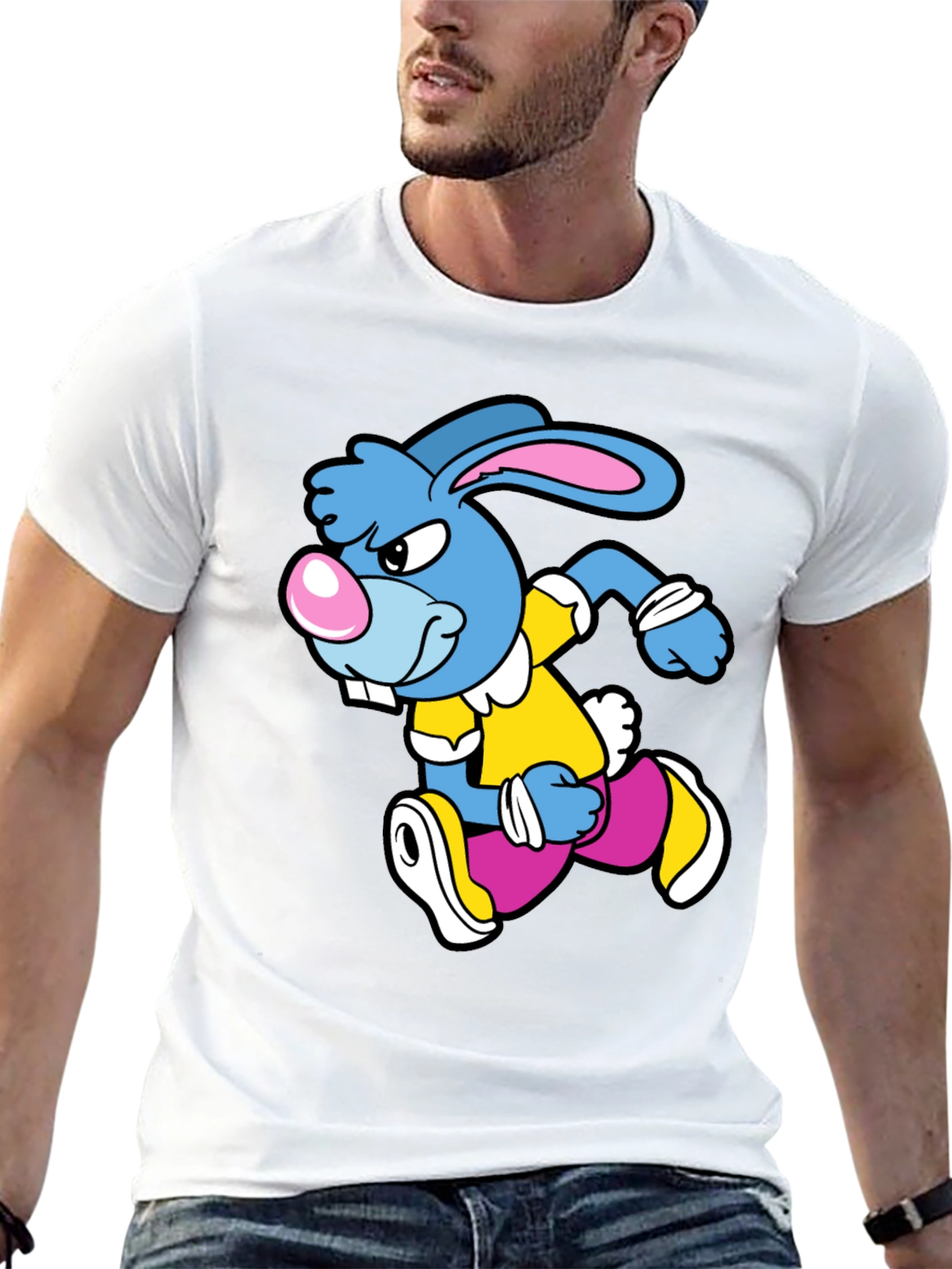 Cartoon Running Rabbit Graphic T-Shirt