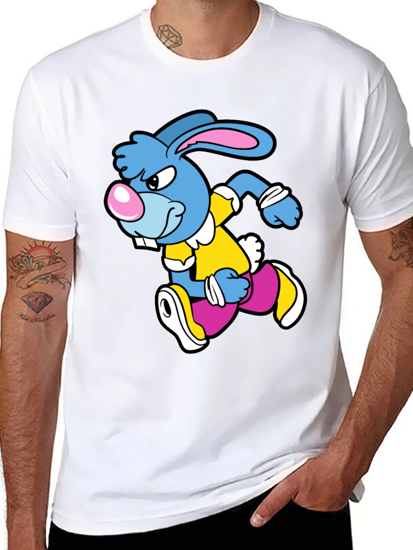 Cartoon Running Rabbit Graphic T-Shirt
