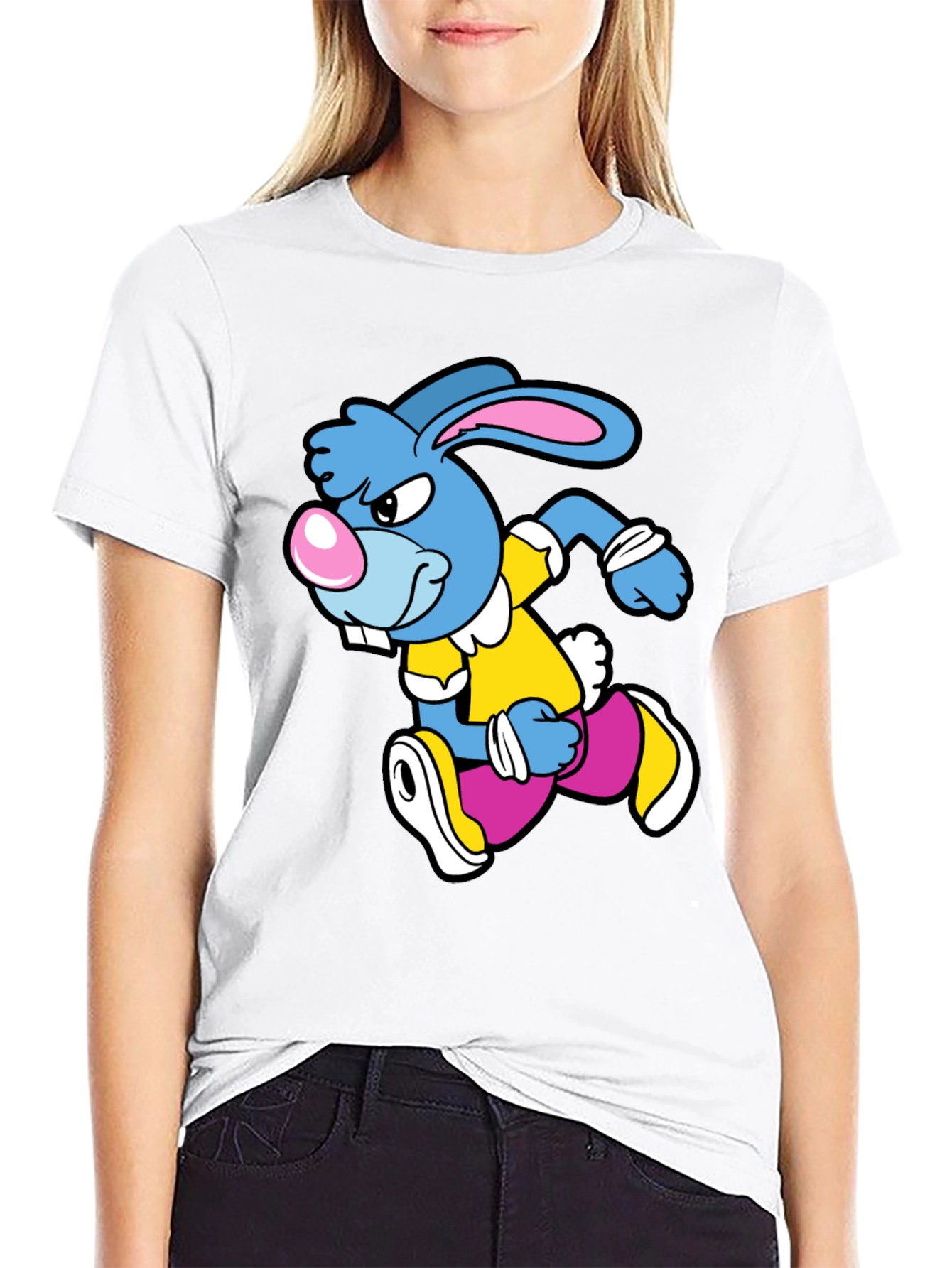 Cartoon Running Rabbit Graphic T-Shirt