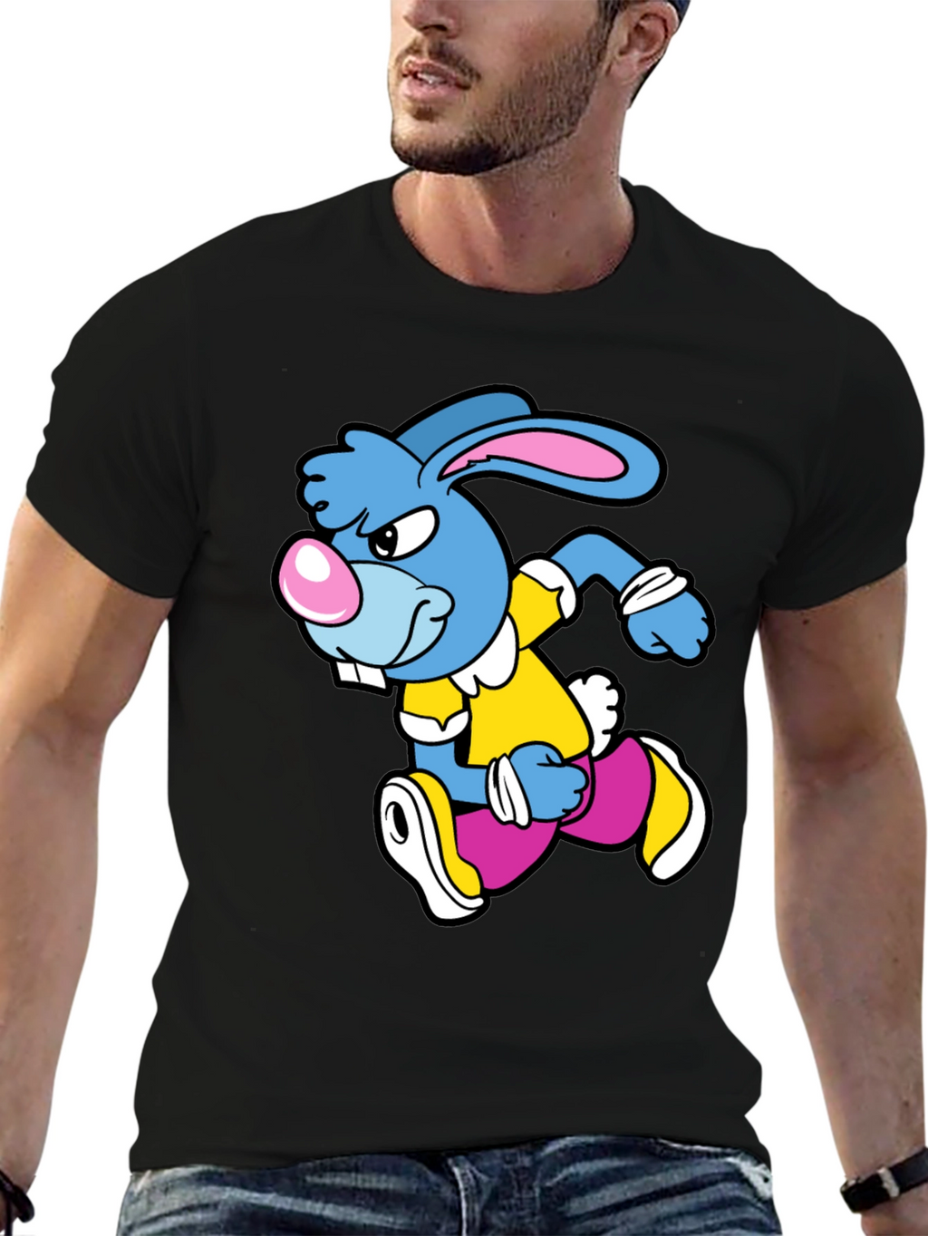 Cartoon Running Rabbit Graphic T-Shirt