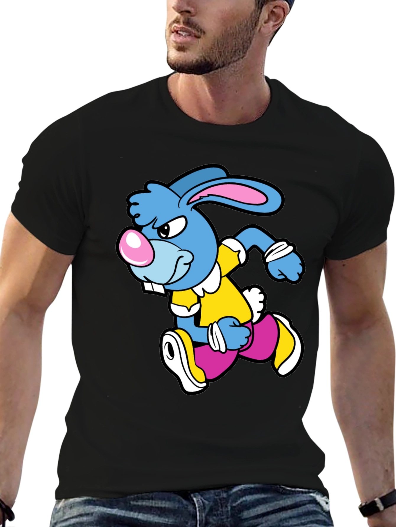 Cartoon Running Rabbit Graphic T-Shirt