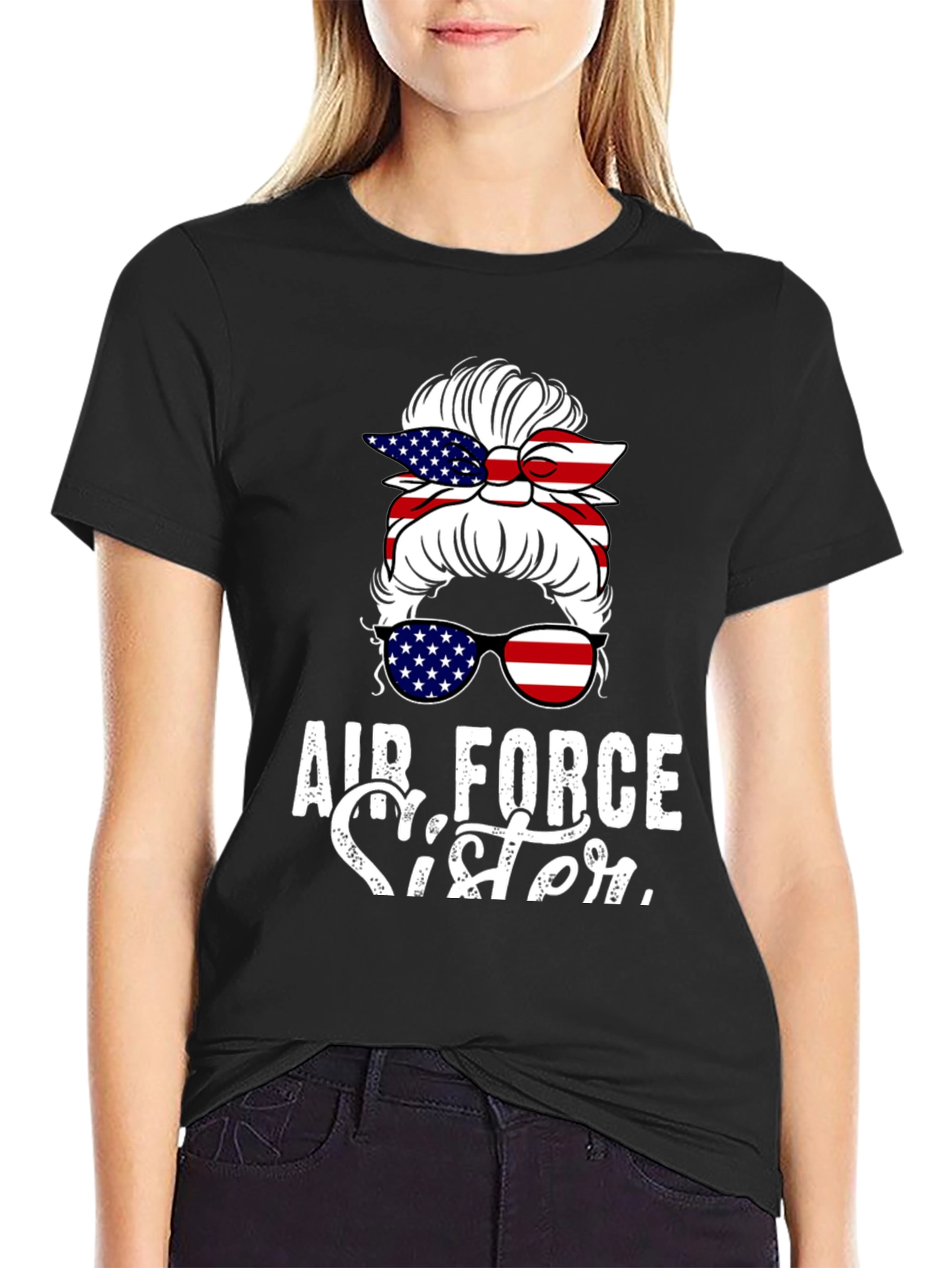 Air Force Sister Messy Bun T-Shirt