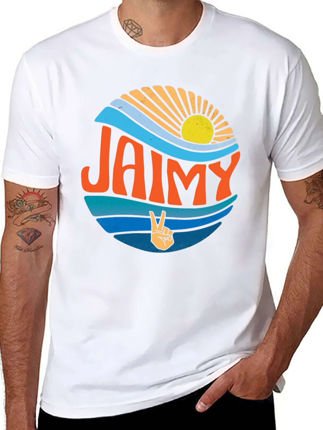 Retro Jaimy Graphic Tee - Surf Sun and Peace Sign