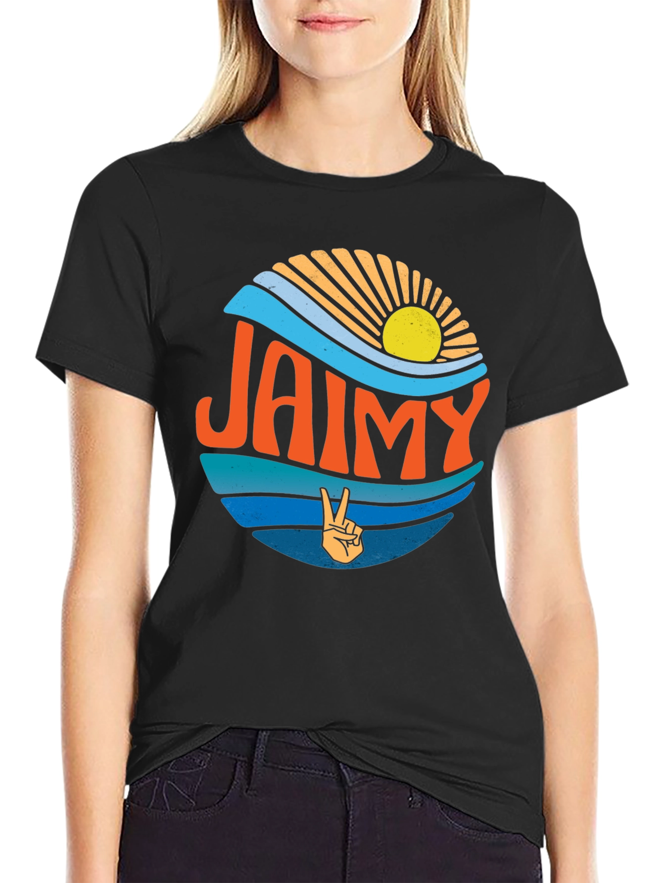 Retro Jaimy Graphic Tee - Surf Sun and Peace Sign