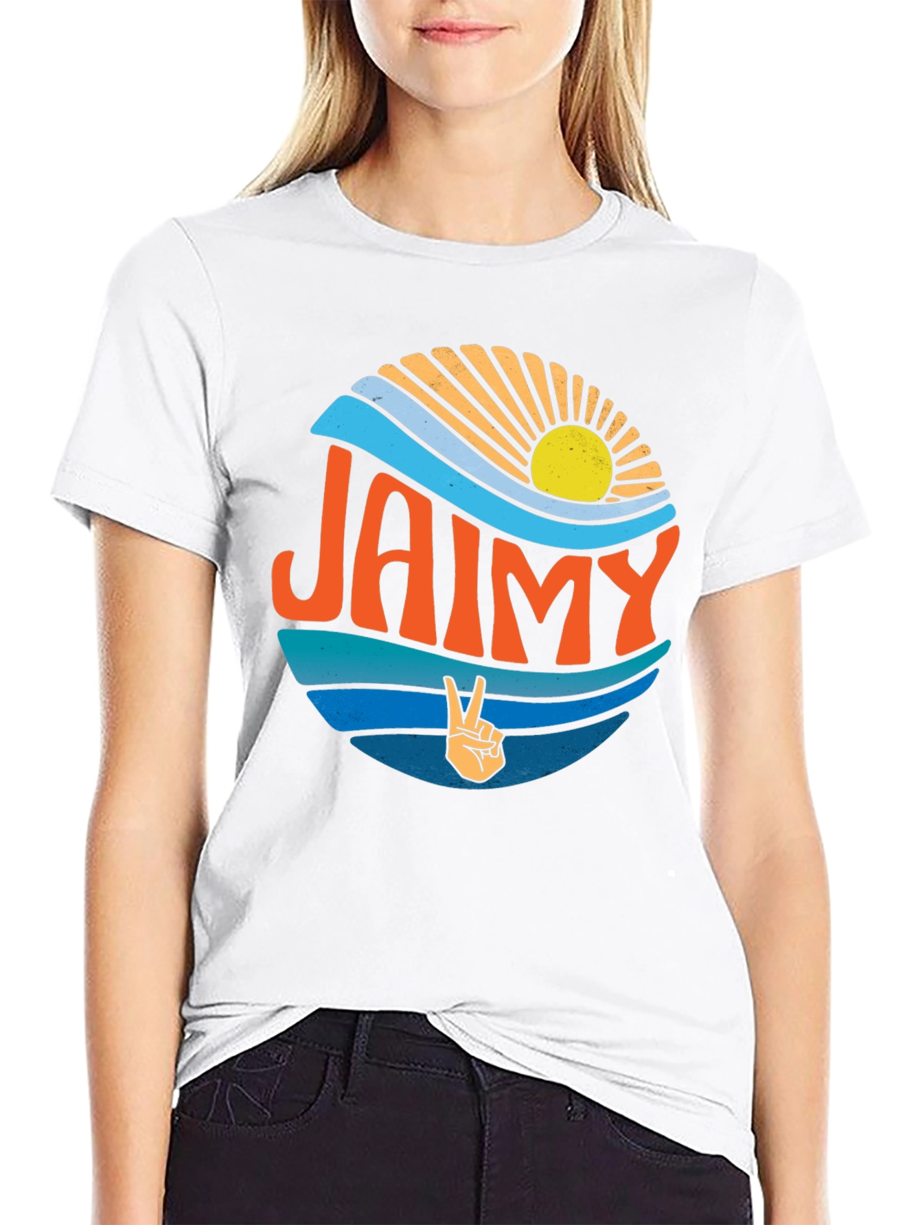 Retro Jaimy Graphic Tee - Surf Sun and Peace Sign