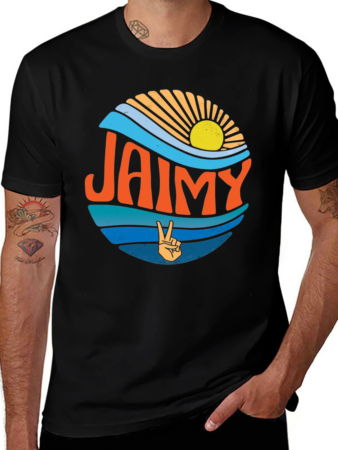 Retro Jaimy Graphic Tee - Surf Sun and Peace Sign
