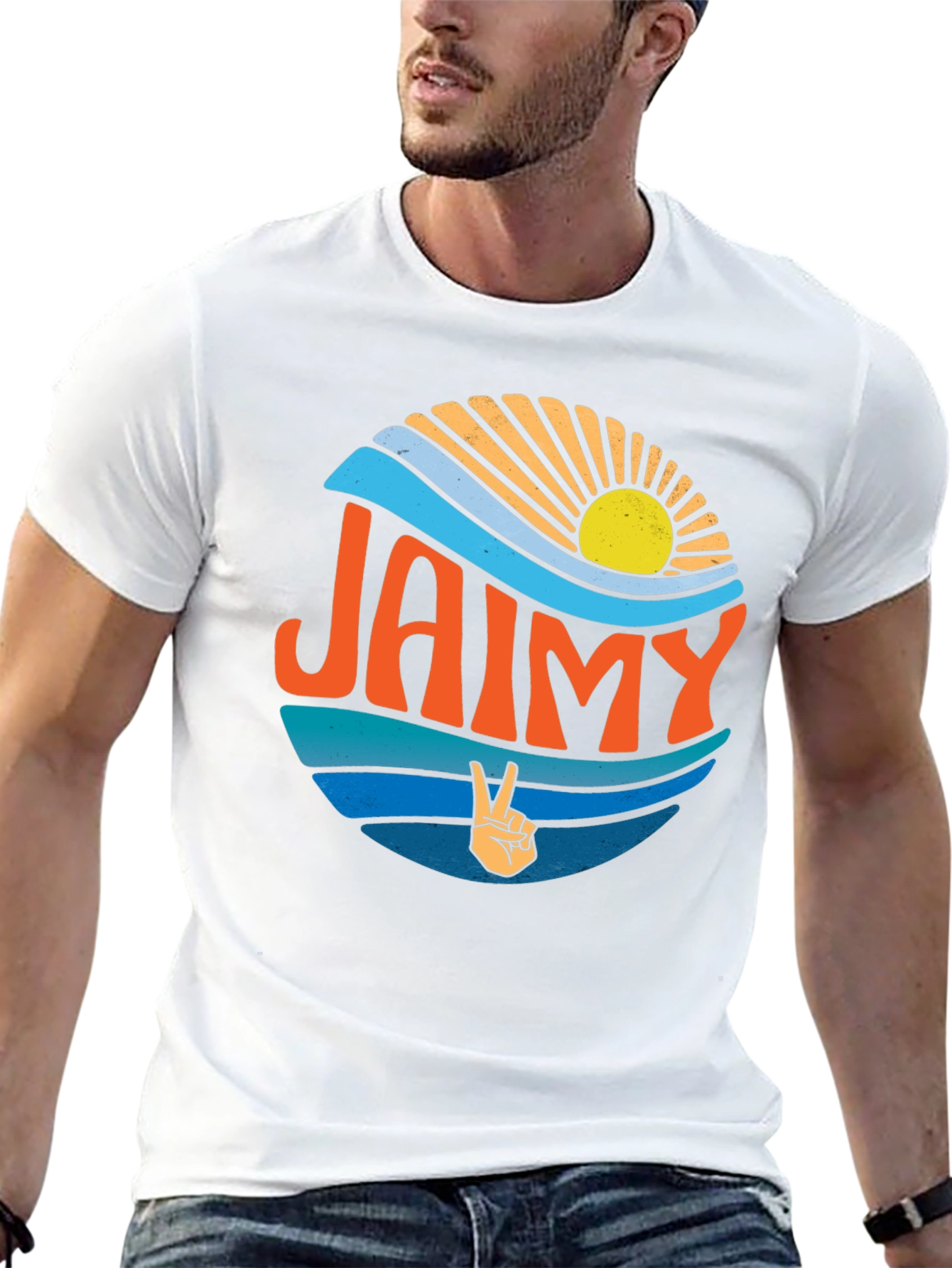 Retro Jaimy Graphic Tee - Surf Sun and Peace Sign
