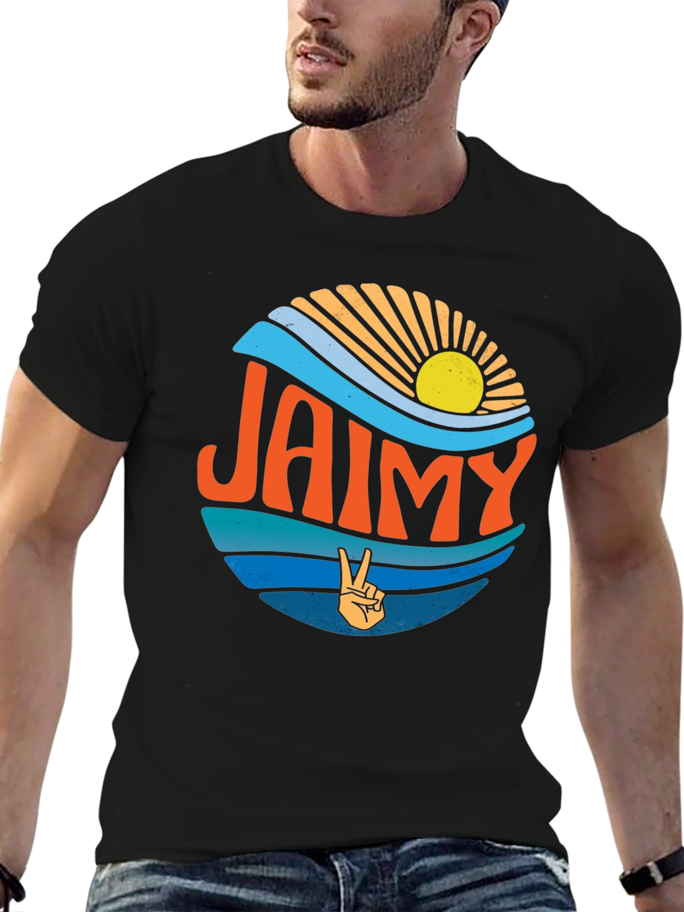 Retro Jaimy Graphic Tee - Surf Sun and Peace Sign