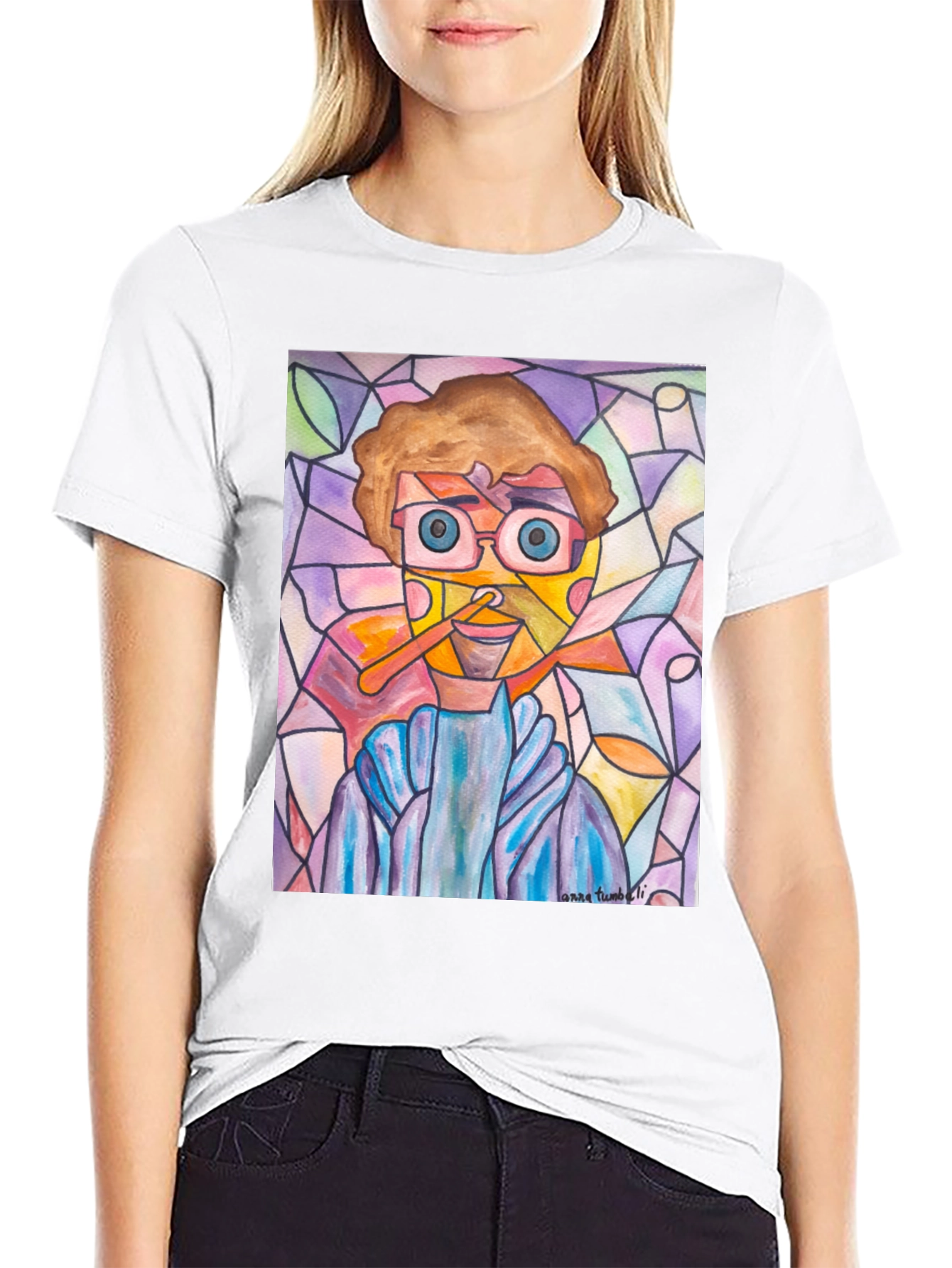 Abstract Man Stained Glass Style Graphic Tee