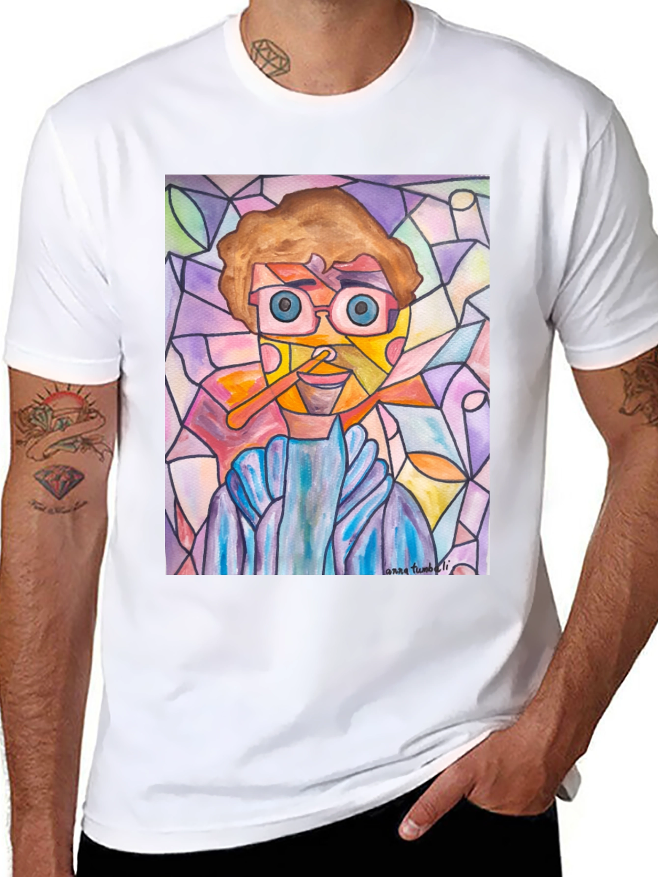 Abstract Man Stained Glass Style Graphic Tee