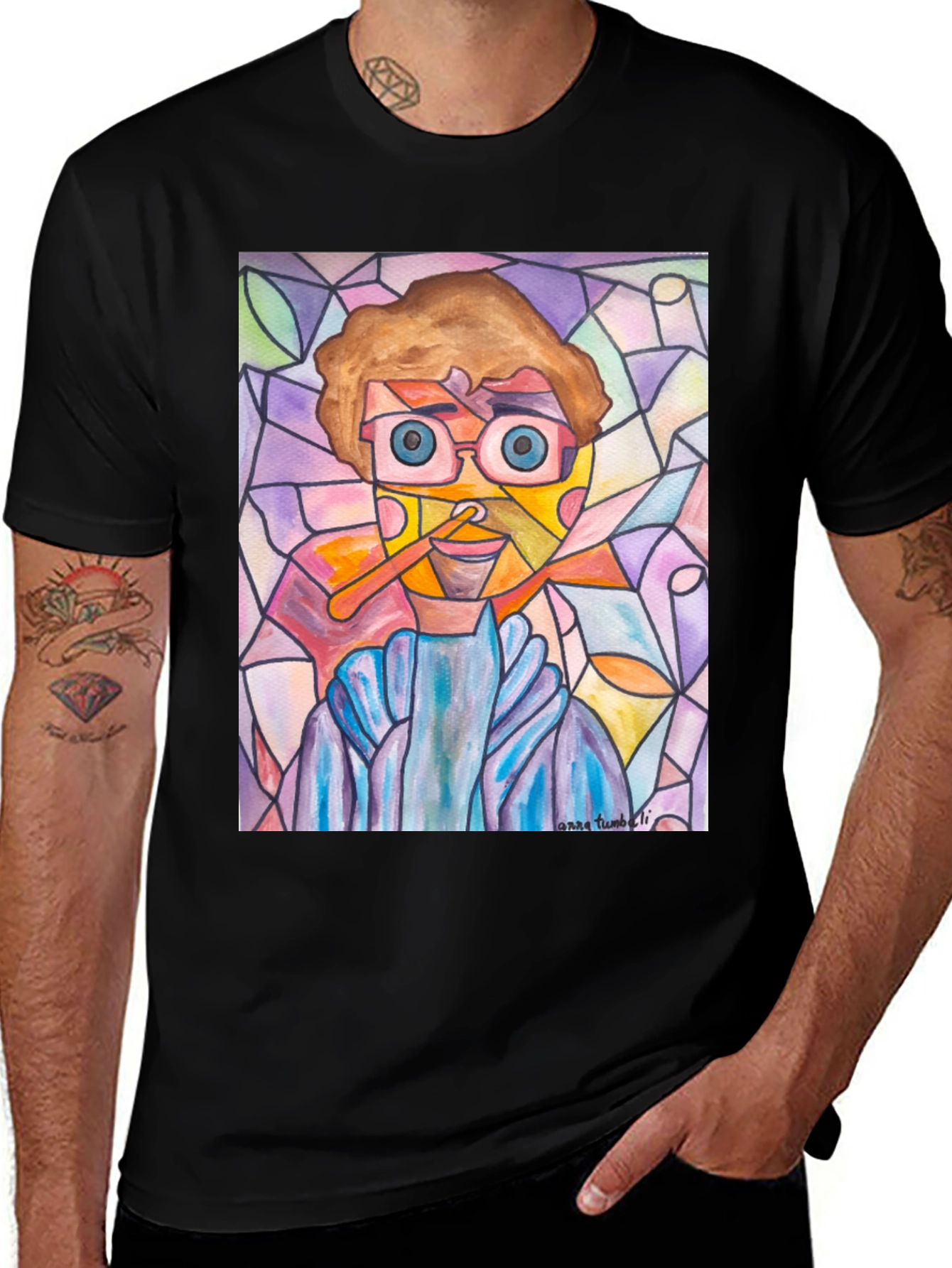 Abstract Man Stained Glass Style Graphic Tee