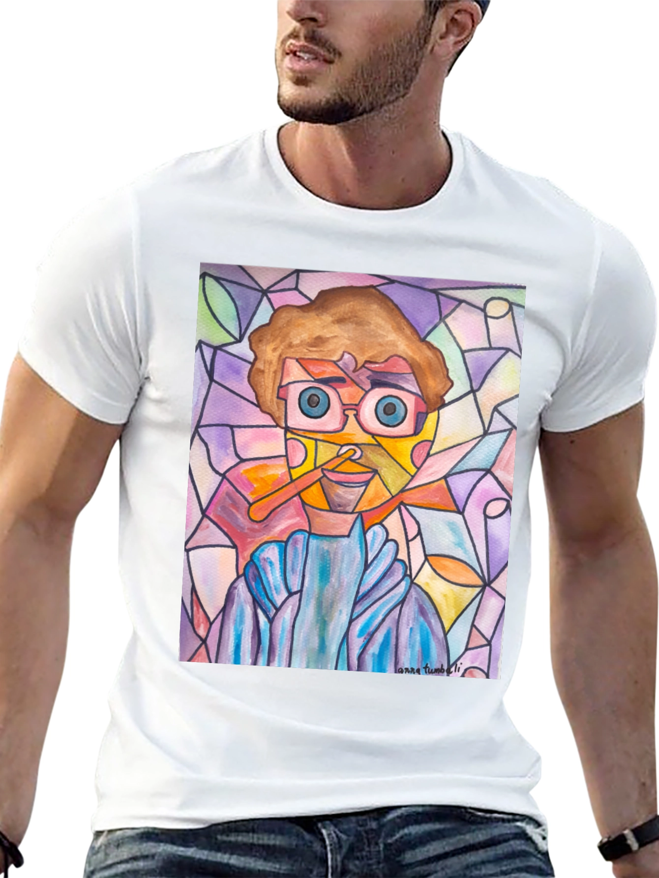 Abstract Man Stained Glass Style Graphic Tee