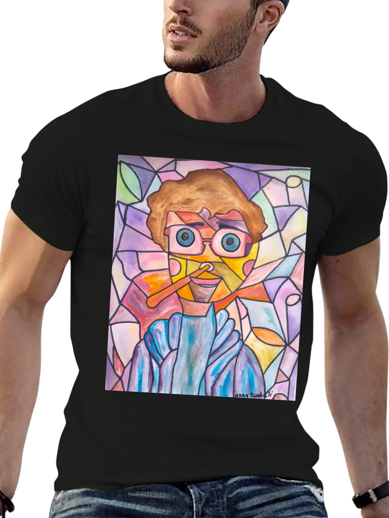 Abstract Man Stained Glass Style Graphic Tee