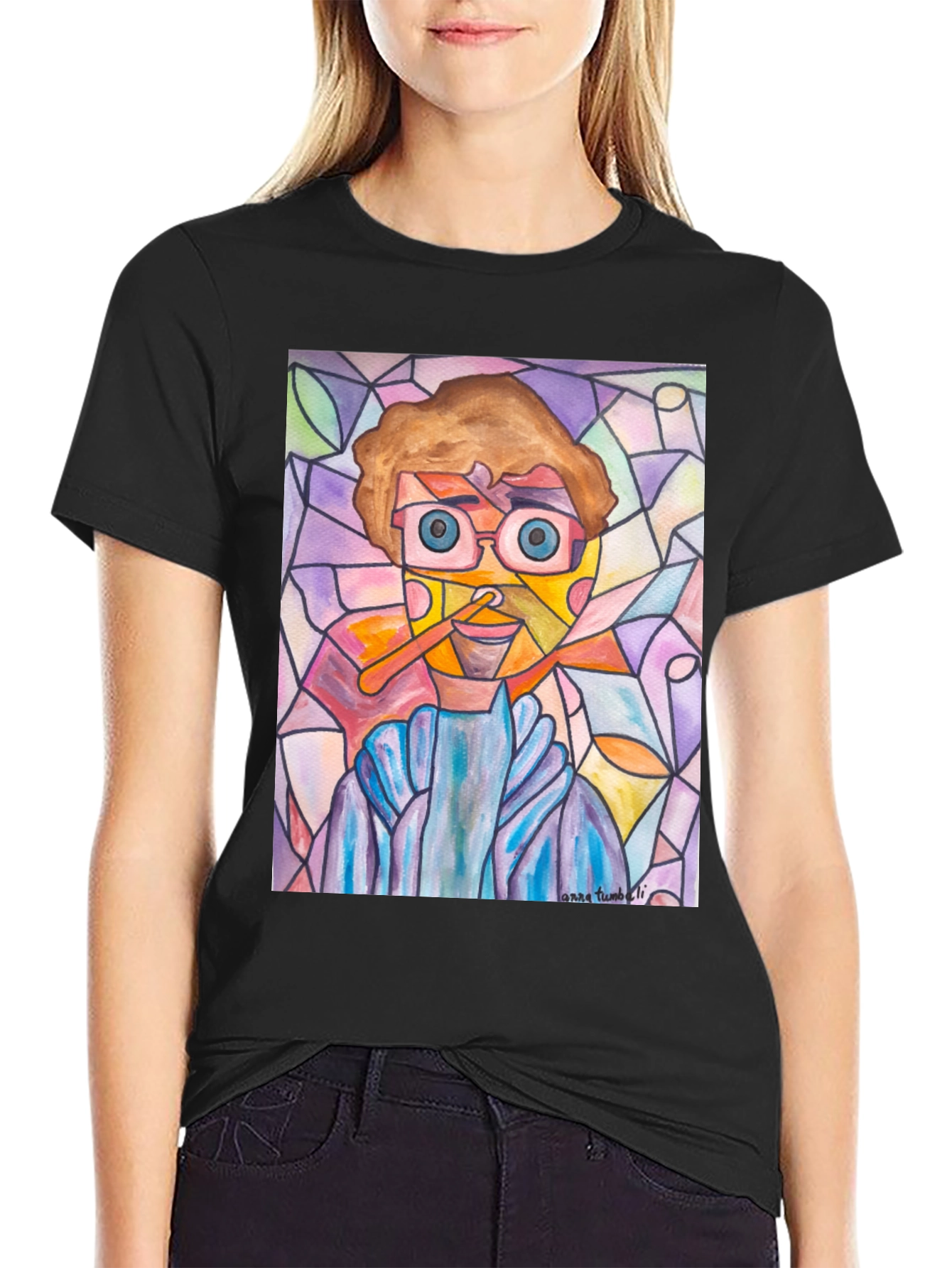 Abstract Man Stained Glass Style Graphic Tee