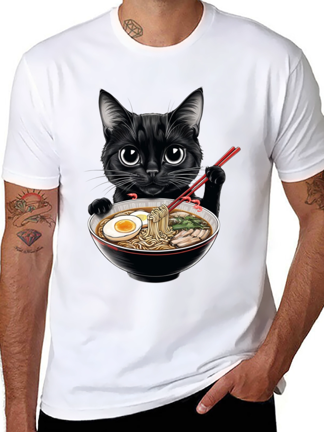 Black Cat Ramen T-Shirt - Cute Anime Style Tee