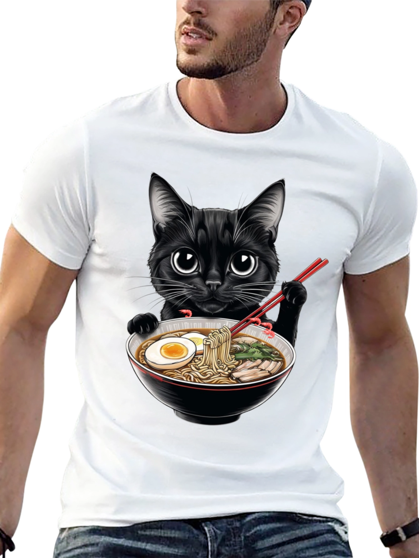 Black Cat Ramen T-Shirt - Cute Anime Style Tee