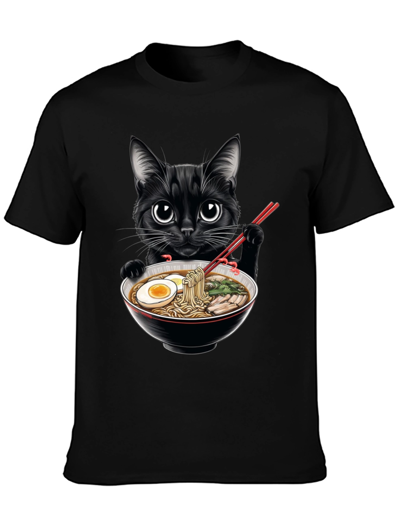 Black Cat Ramen T-Shirt - Cute Anime Style Tee