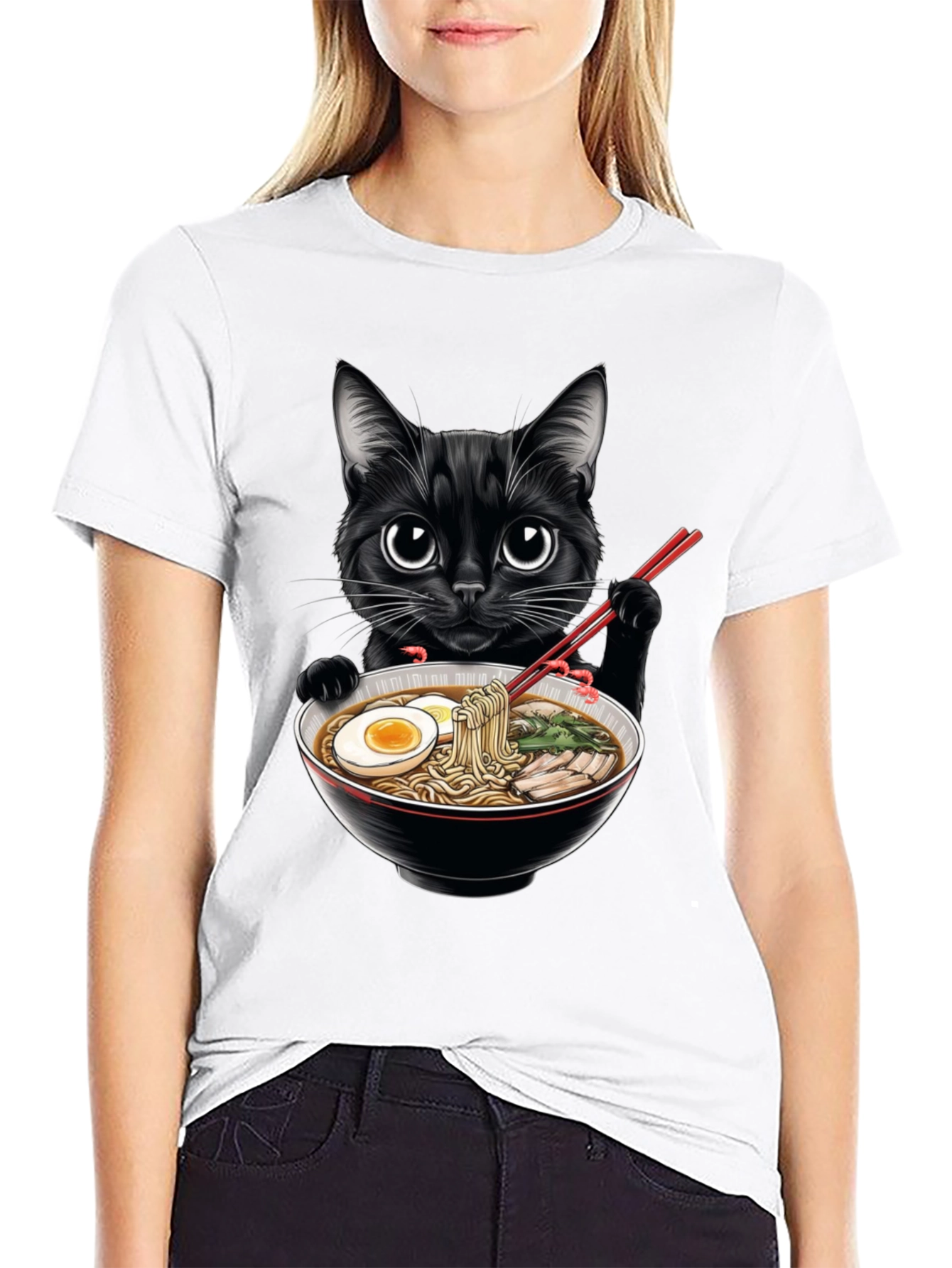 Black Cat Ramen T-Shirt - Cute Anime Style Tee