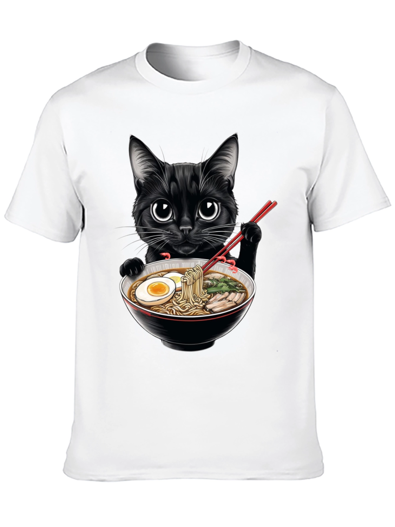 Black Cat Ramen T-Shirt - Cute Anime Style Tee
