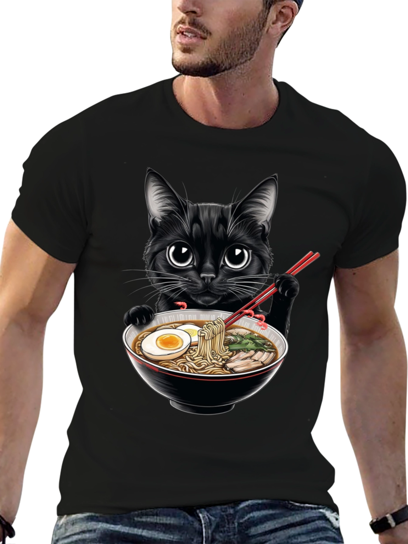 Black Cat Ramen T-Shirt - Cute Anime Style Tee