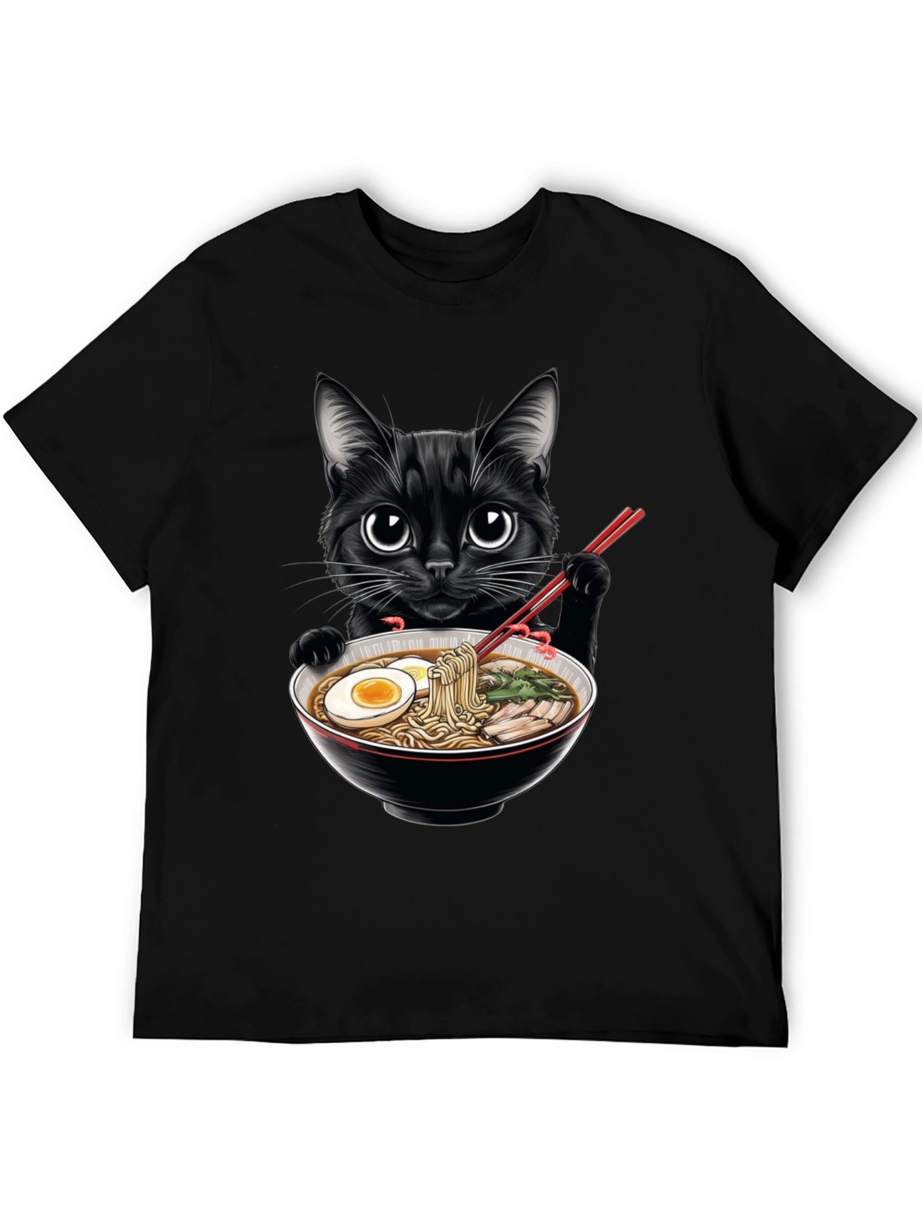 Black Cat Ramen T-Shirt - Cute Anime Style Tee