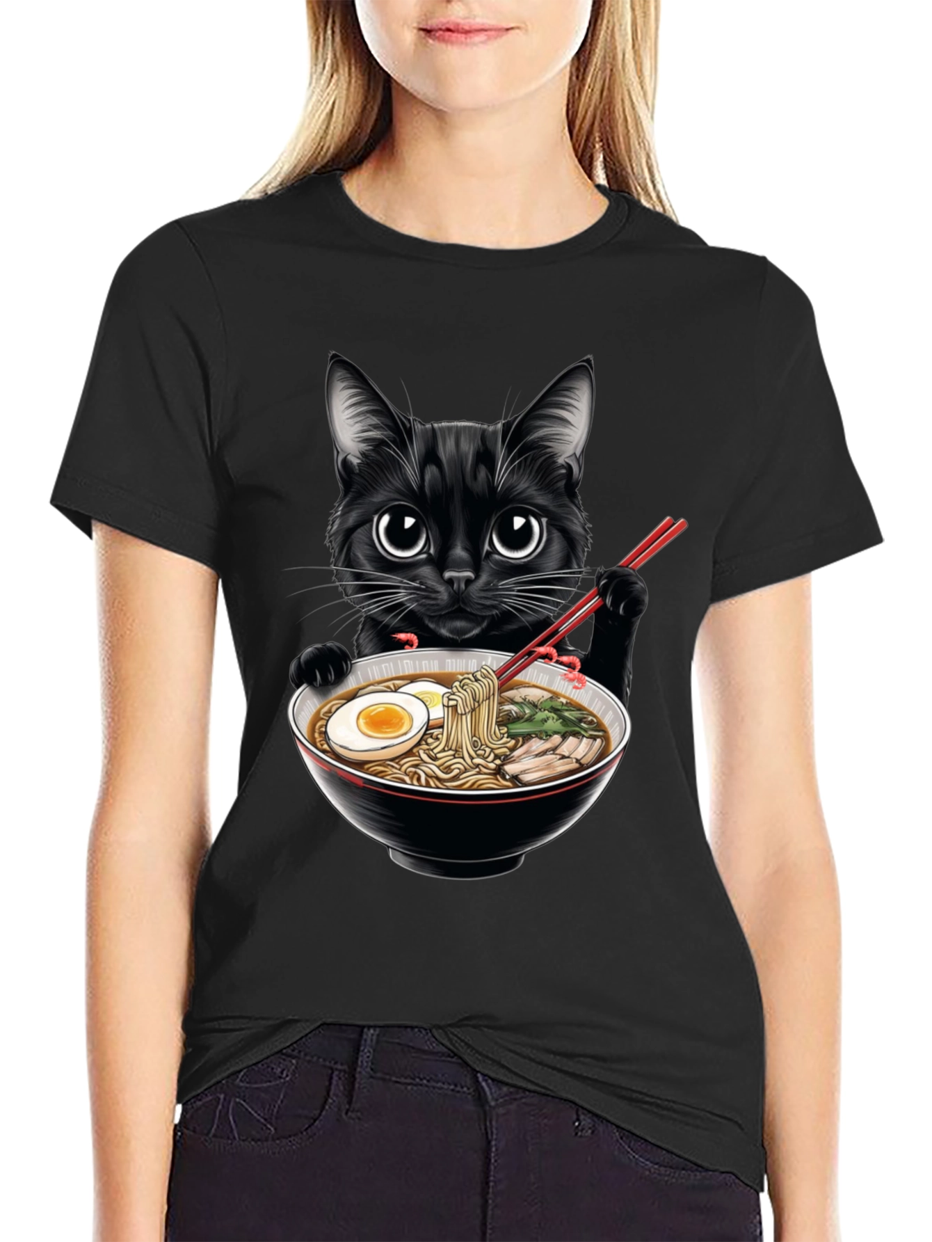 Black Cat Ramen T-Shirt - Cute Anime Style Tee